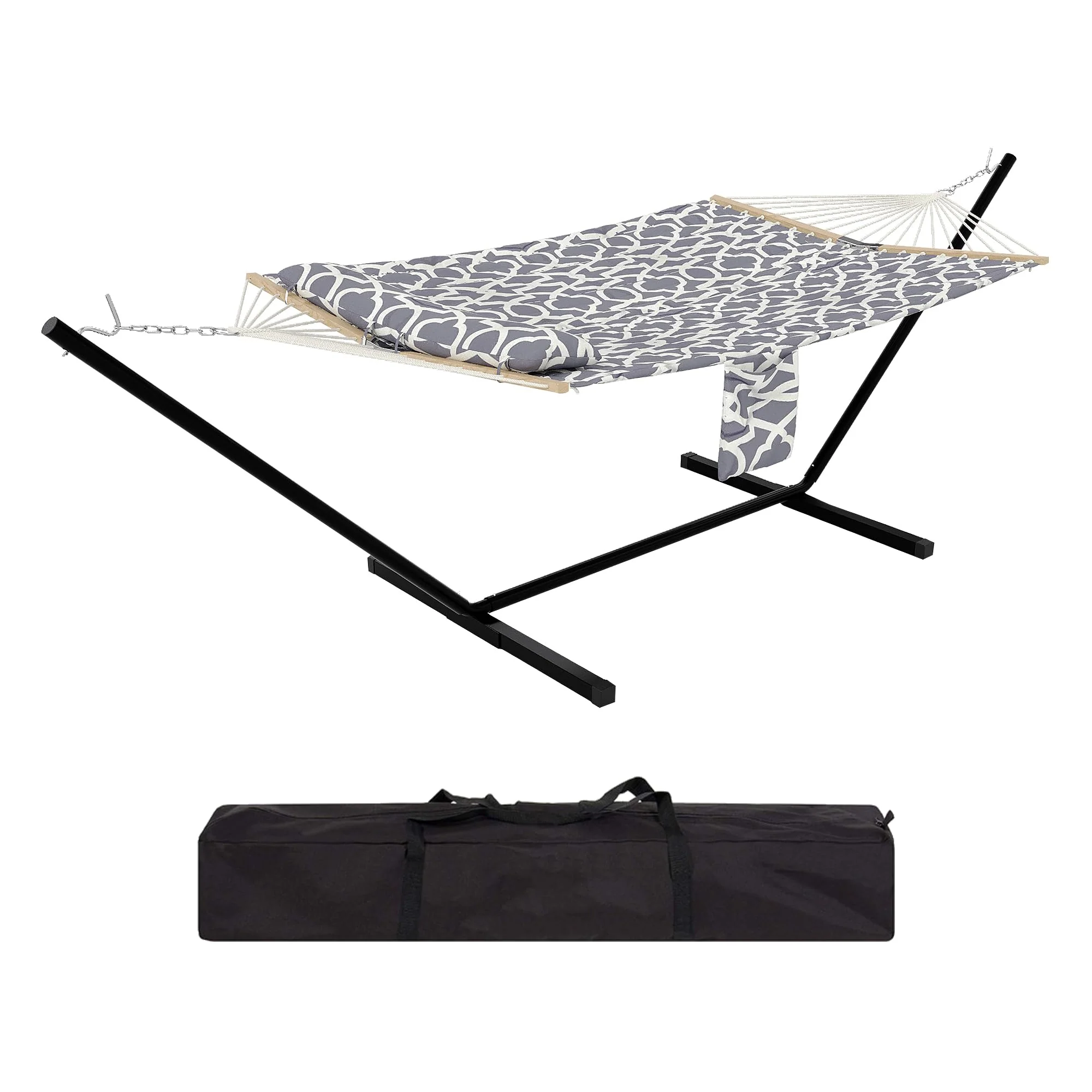 Garvee 2-Person Hammock with Reinforced Steel Frame, 450lb Capacity, Quick-Fold Carry Bag, Cotton Fabric, Portable Lounger for Camping & Beach