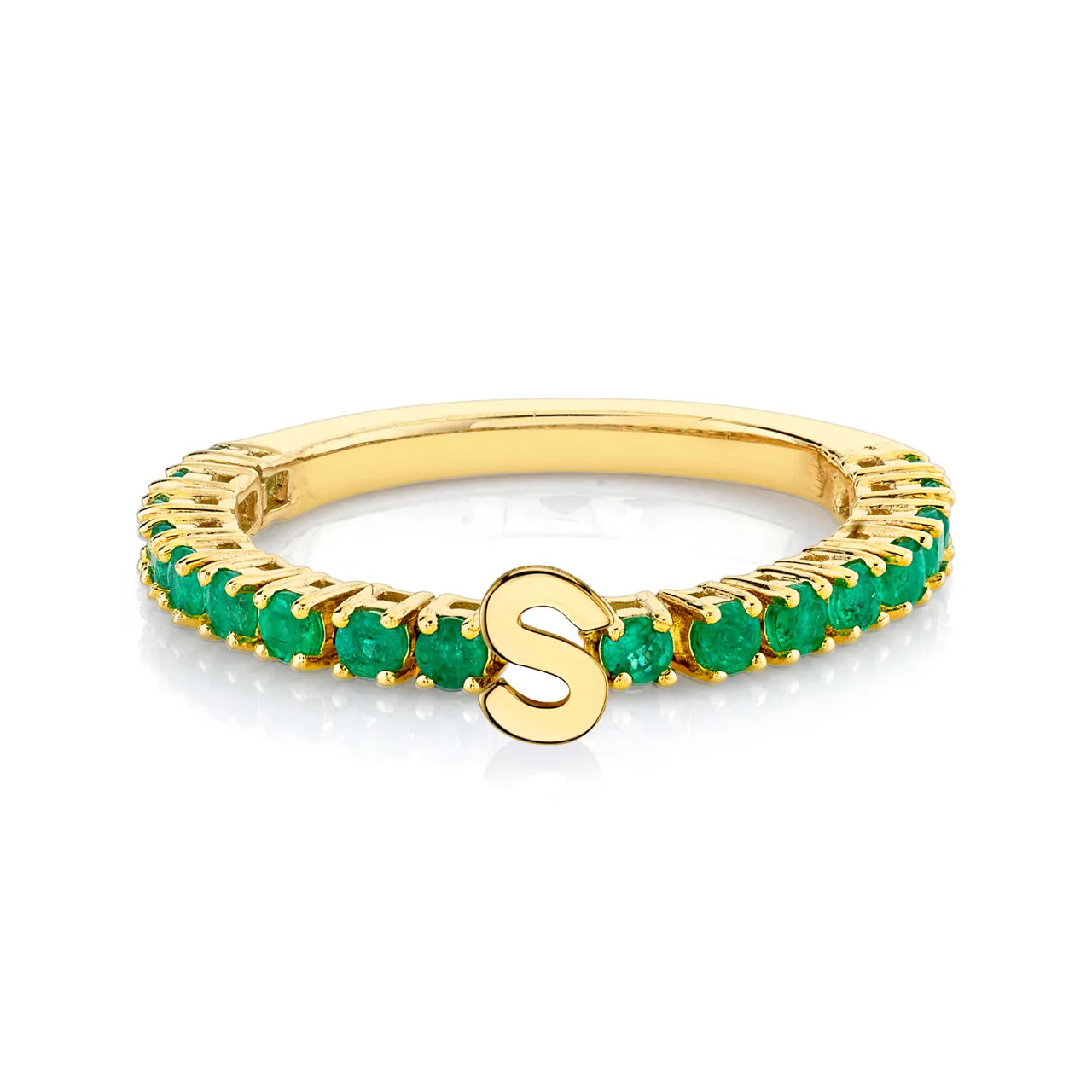 Personalized Tennis Ring - Emerald / 14k Yellow Gold