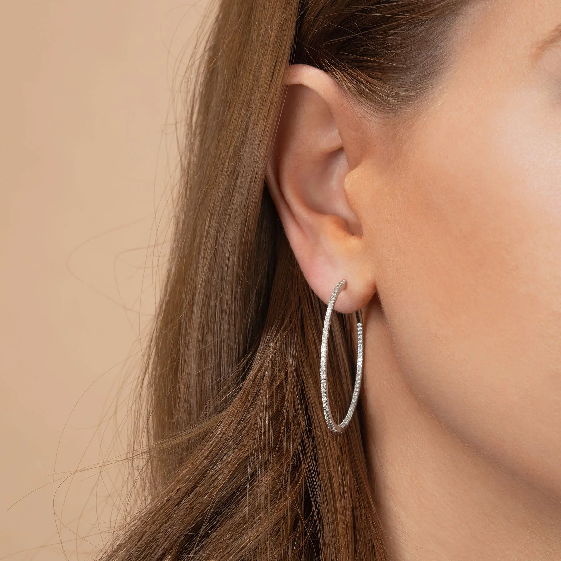 Double Extra Large Inside Out Hoop - White Diamond / 14k White Gold