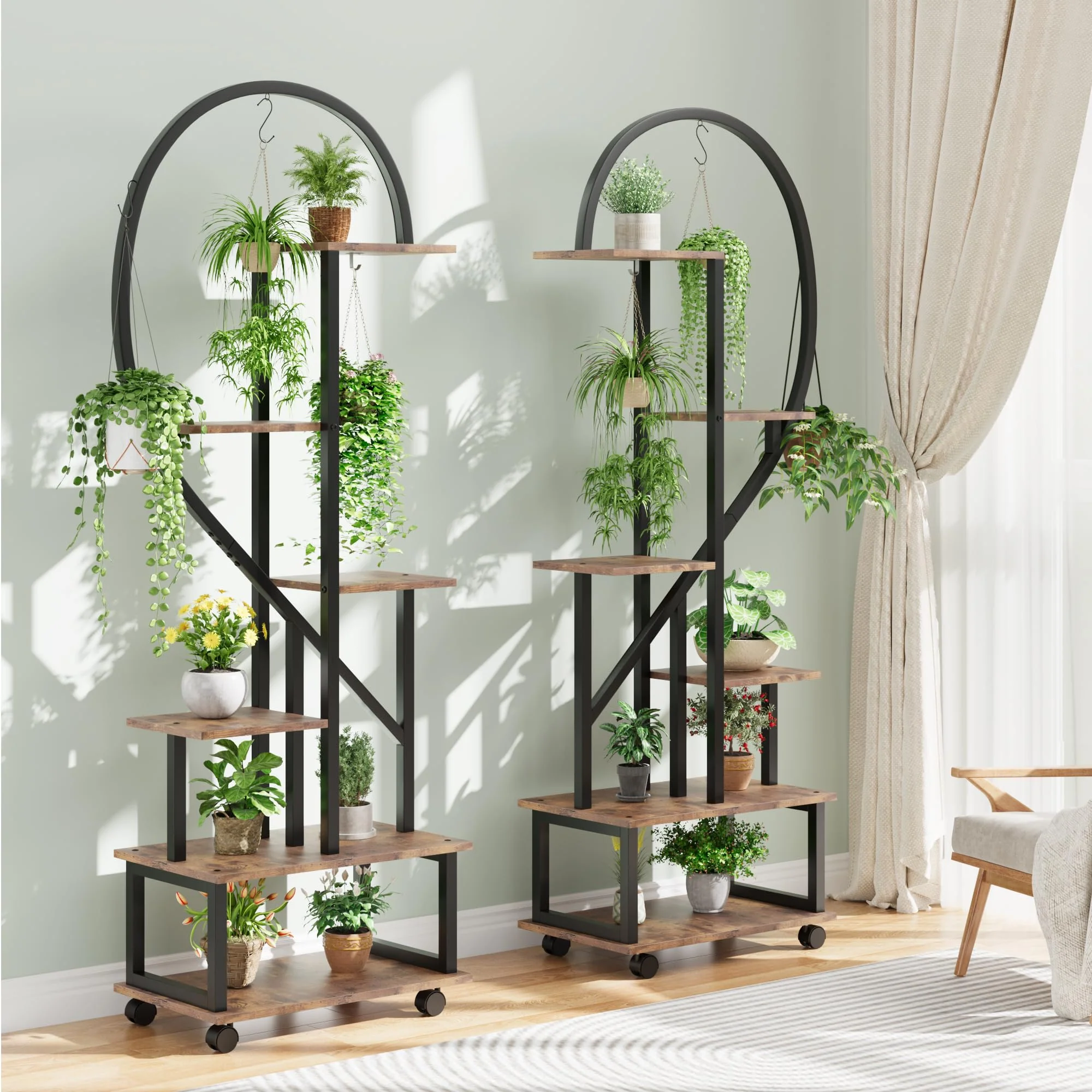 Garvee 2 Pack 6 Tier Tall Plant Stand Metal Indoor with Detachable Wheels, Half Heart Shape, Drawers, for Home, Patio, Garden
