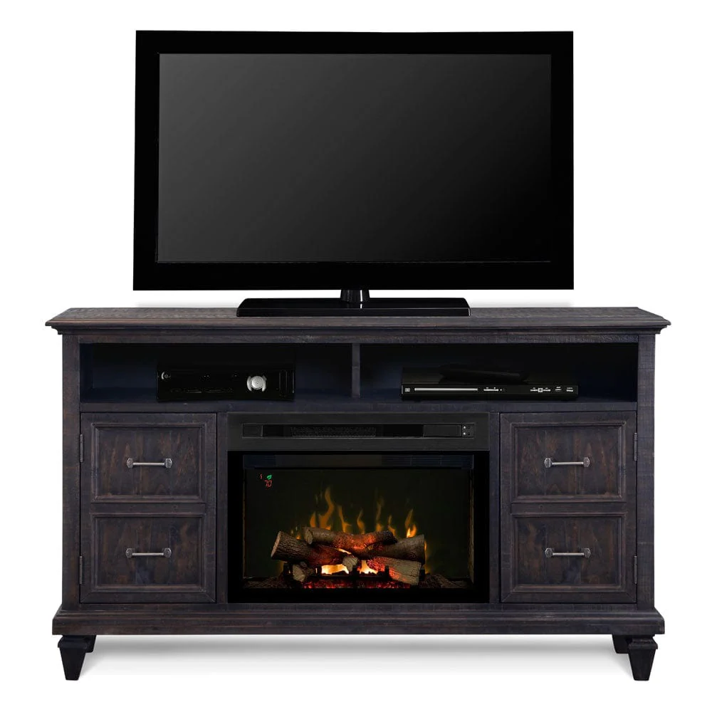Solomon Electric Fireplace Media Console w/ Logs in Weathered Grey