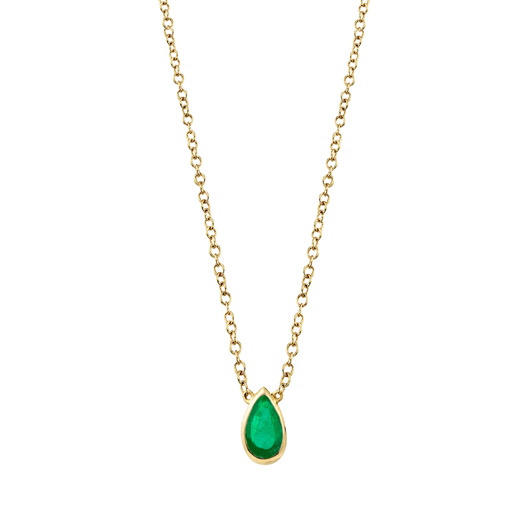 Teardrop Necklace - Emerald / 14k Yellow Gold