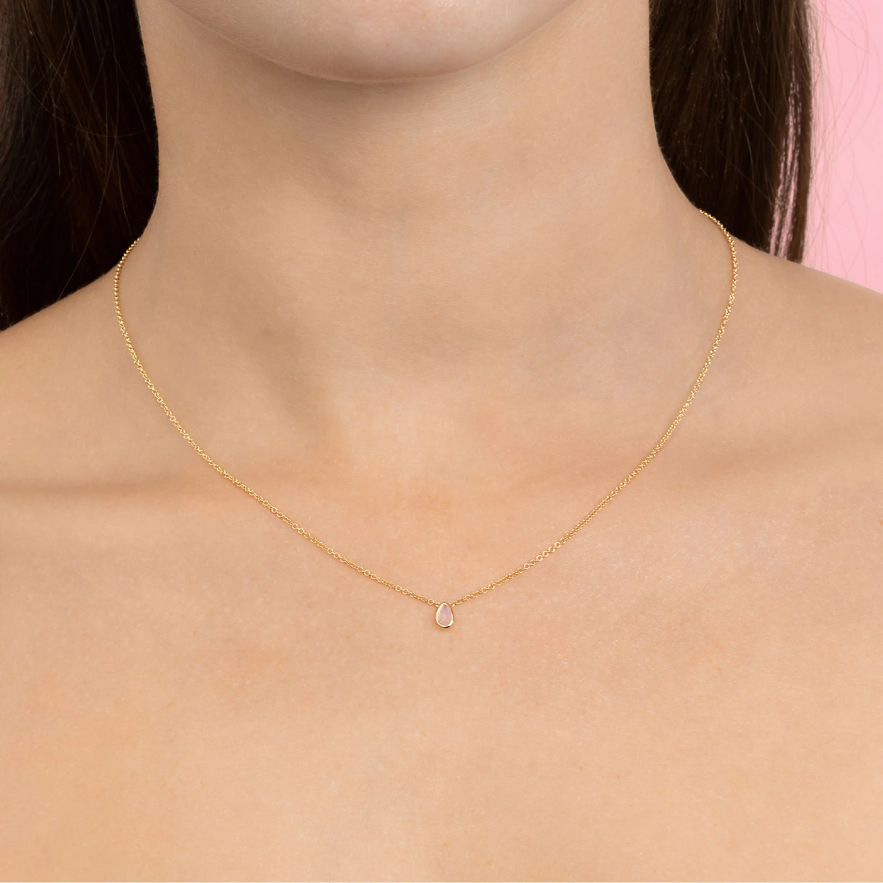 Teardrop Necklace - Moonstone / 14k Yellow Gold