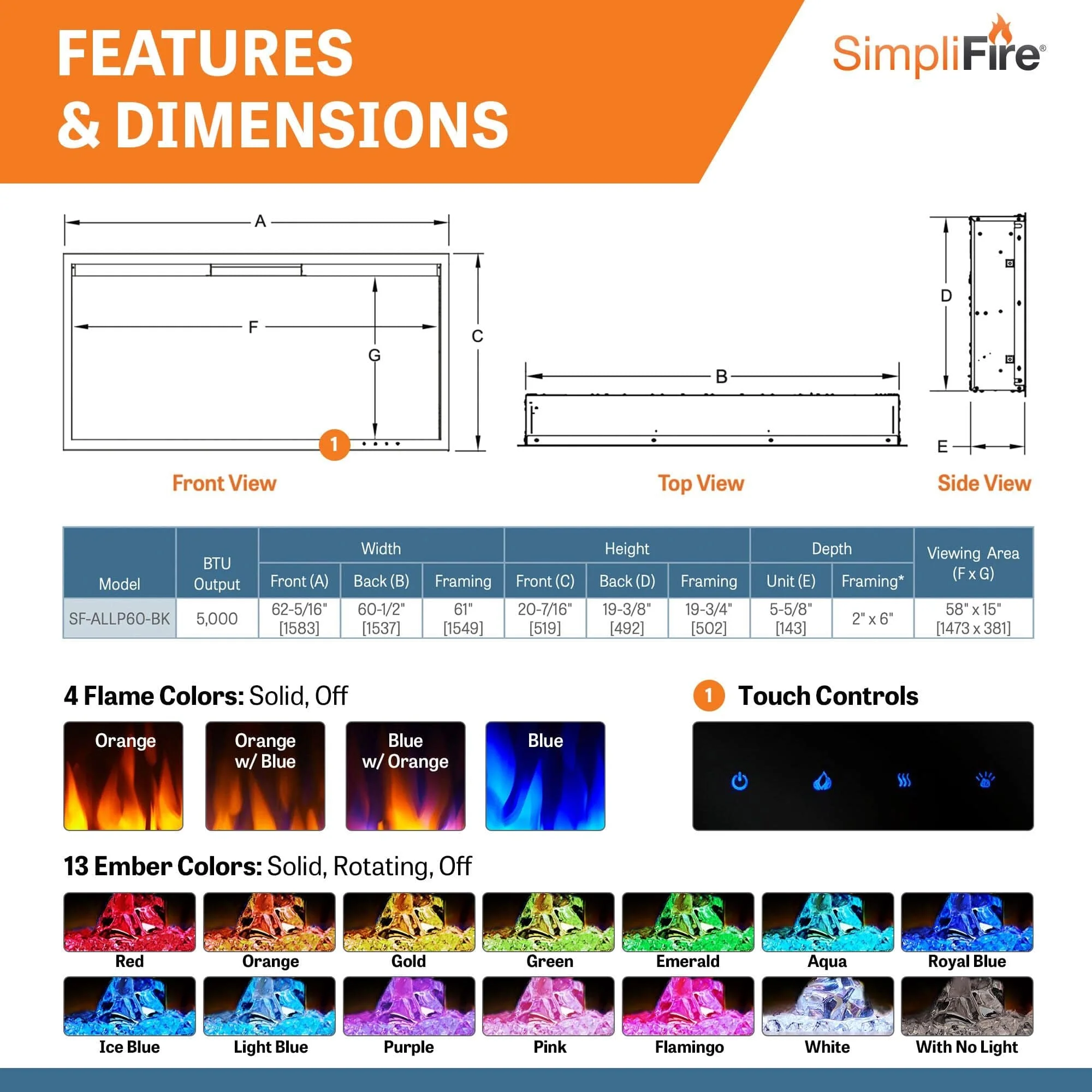SimpliFire 60-in Allusion Platinum Wall Mount Electric Fireplace