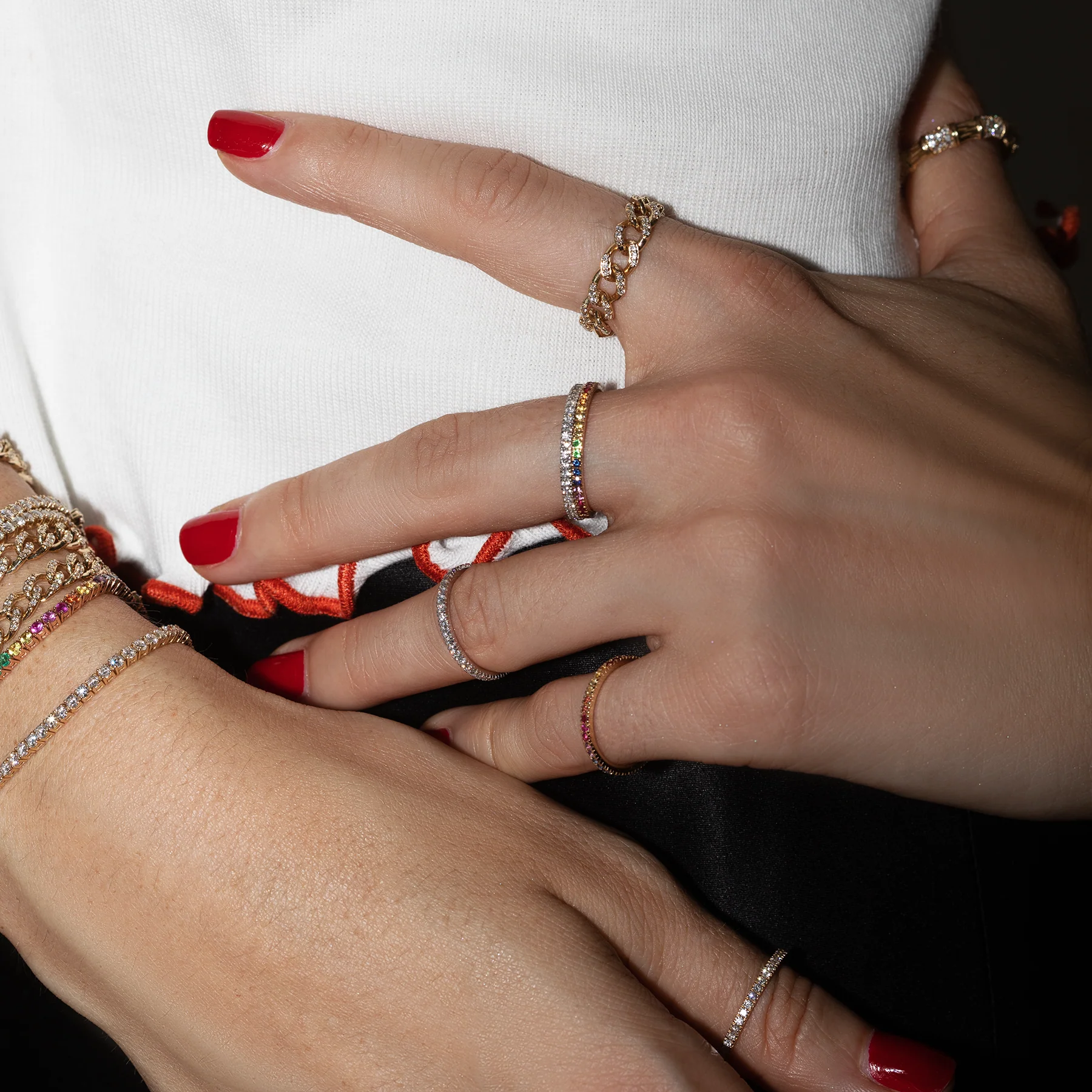 Curb Link Ring - White Diamond / 14k Yellow Gold