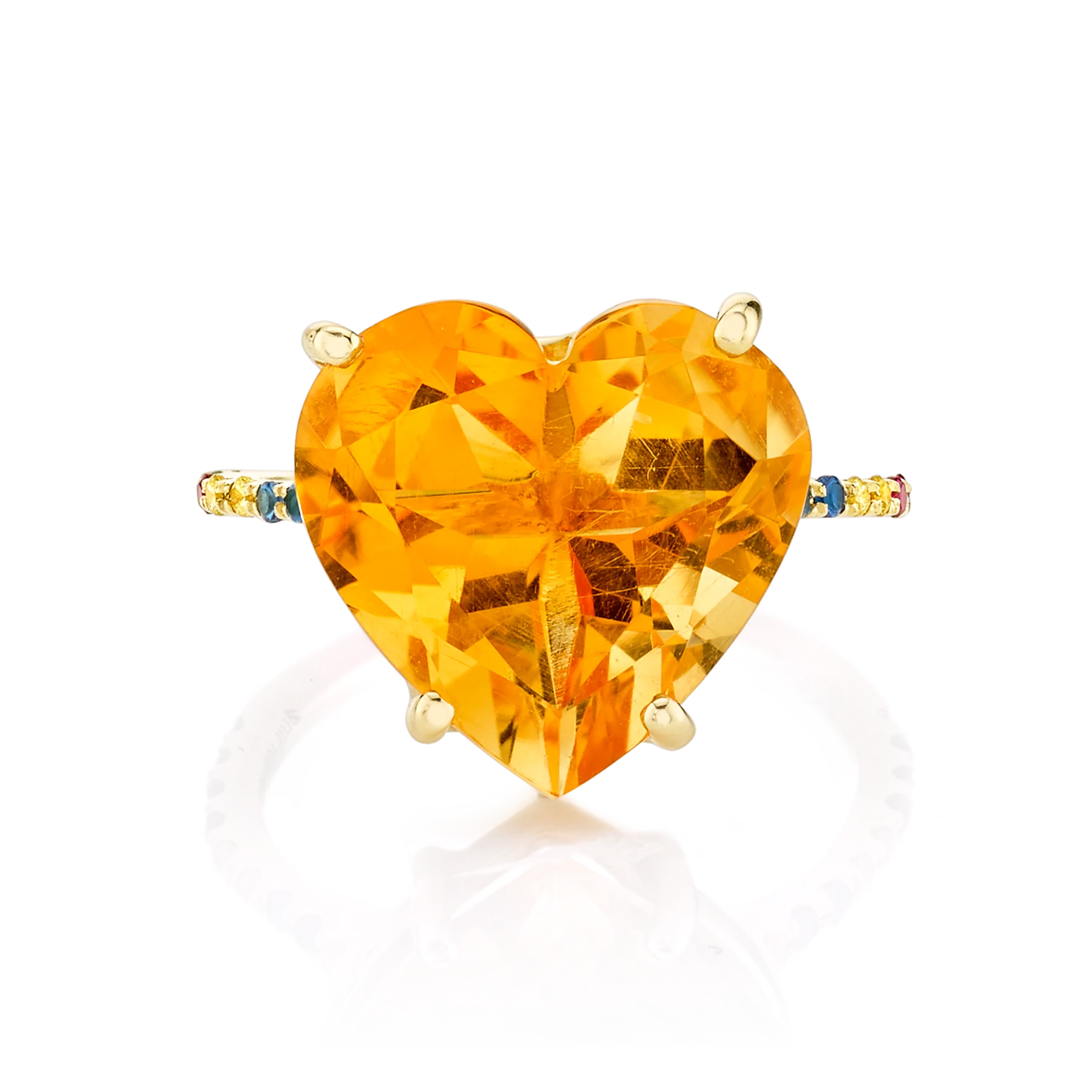 Heart Solitaire Ring - Citrine and Rainbow / 14k Yellow Gold