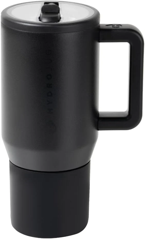 40 oz Water Bottle with Handle & Flip Straw - Fits in Cup Holder, Leak Resistant Tumbler-Reusable Insulated Stainless Steel & Rubber Base