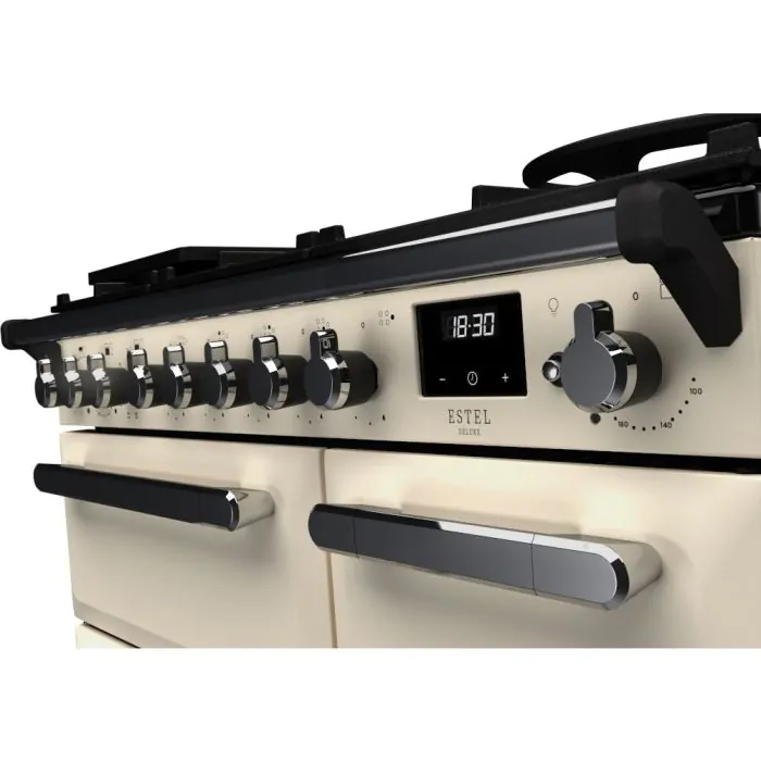 Rangemaster Estel Deluxe 90cm Dual Fuel Range Cooker Pale Cream/Chrome | ESDL90DFPPCR/CM1