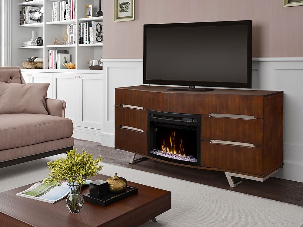 Valentina Electric Fireplace Entertainment Center in Burnished Cherry