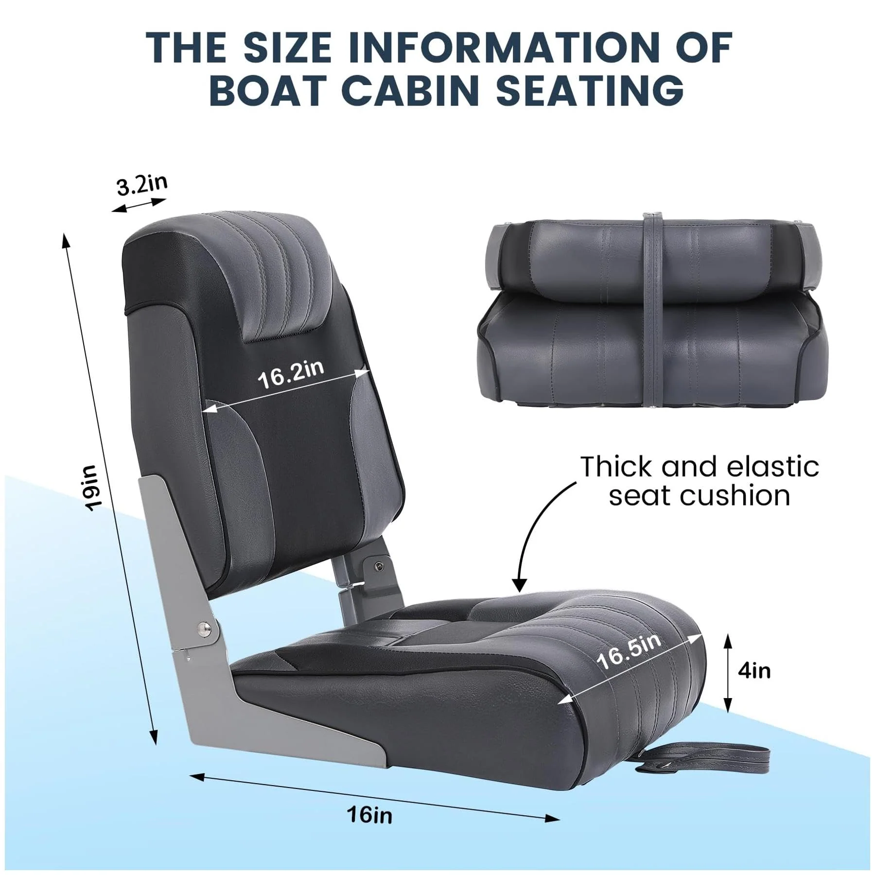 Garvee 2 Pack Fold-Down Boat Seats + Thickened Sponge Padding + Weather-Resistant PVC + Aluminum Hinges + Easy Installation + Sightseeing & Fishing