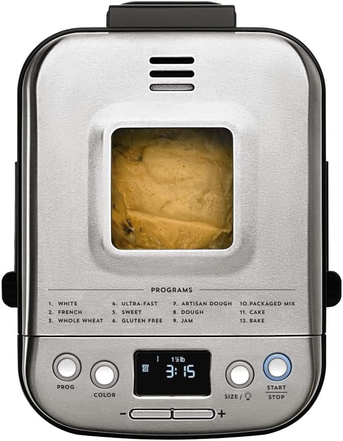Bread Maker Machine, Compact and Automatic, Customizable Settings, Up to 2lb Loaves