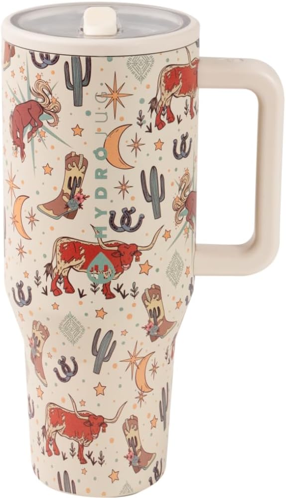 40 oz Water Bottle with Handle & Flip Straw - Fits in Cup Holder, Leak Resistant Tumbler-Reusable Insulated Stainless Steel & Rubber Base