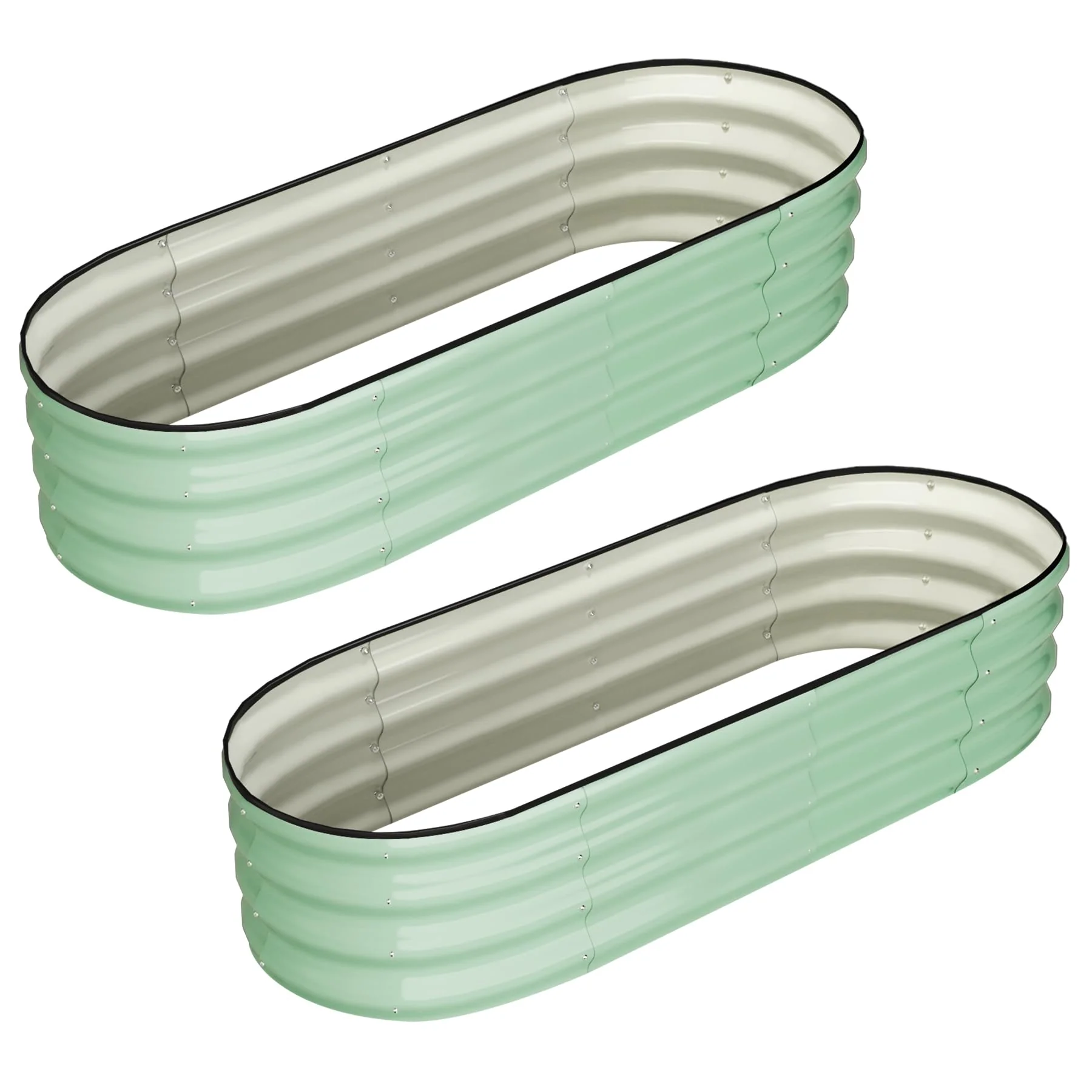 Garvee 2-Pack 4.5'x2'x2' Oval Galvanized Raised Garden Beds, Open Base Metal Planters, Large Outdoor Planter Boxes, Green