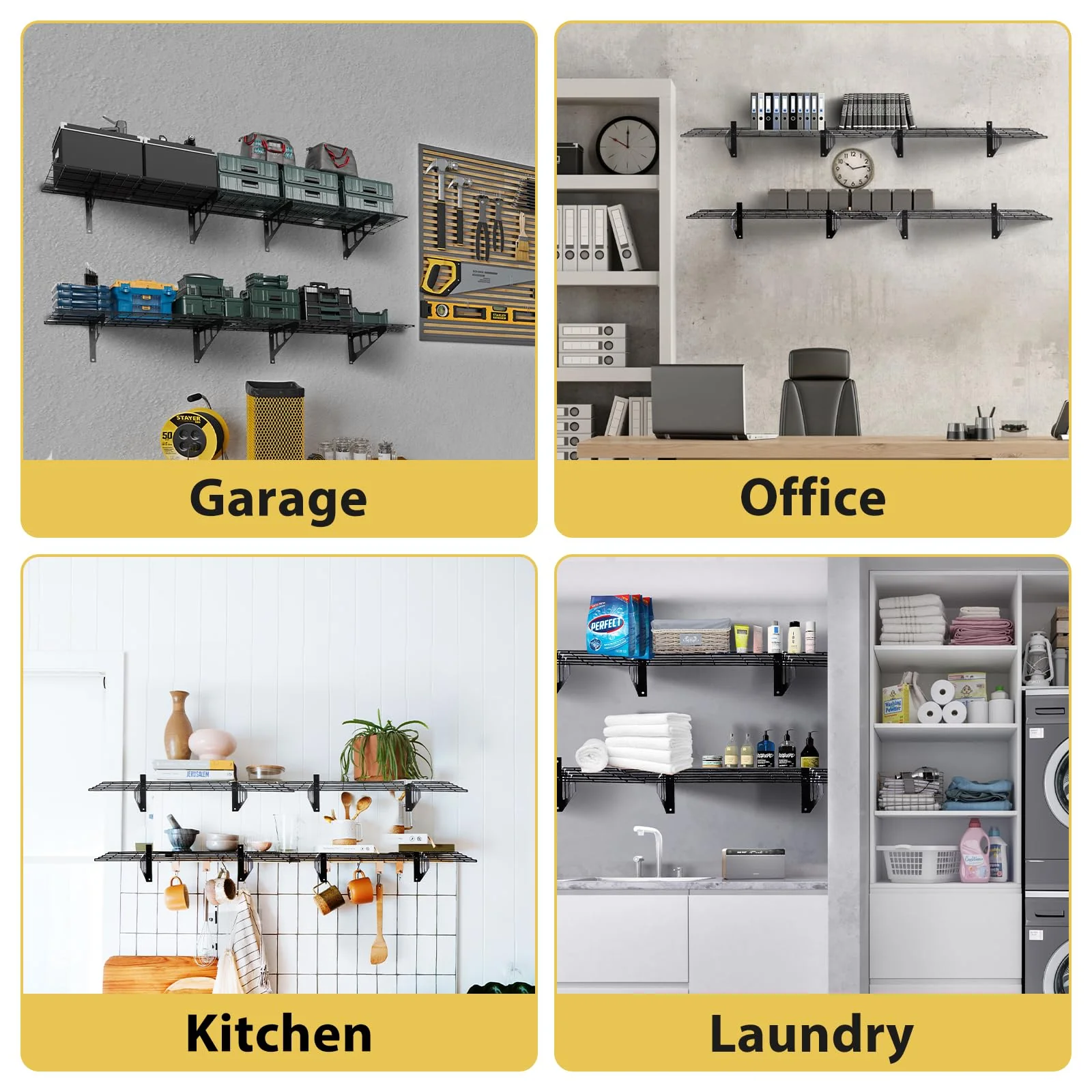 Garvee 2-Pack 1x6FT Garage Wall Shelving, Garage Storage Wall Garage Shelves for Wall Storage, Heavy Duty Garage Storage Rack Wall Mounted Floating Shelves, 600lbs Load Capacity