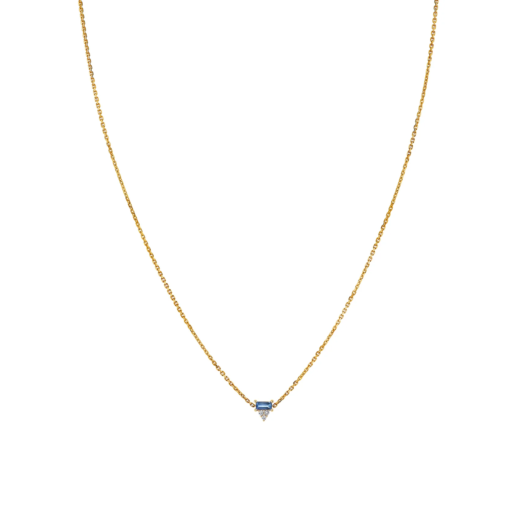 Bestie Baguette Pedant - White Diamond and Blue Sapphire / 14k Yellow Gold
