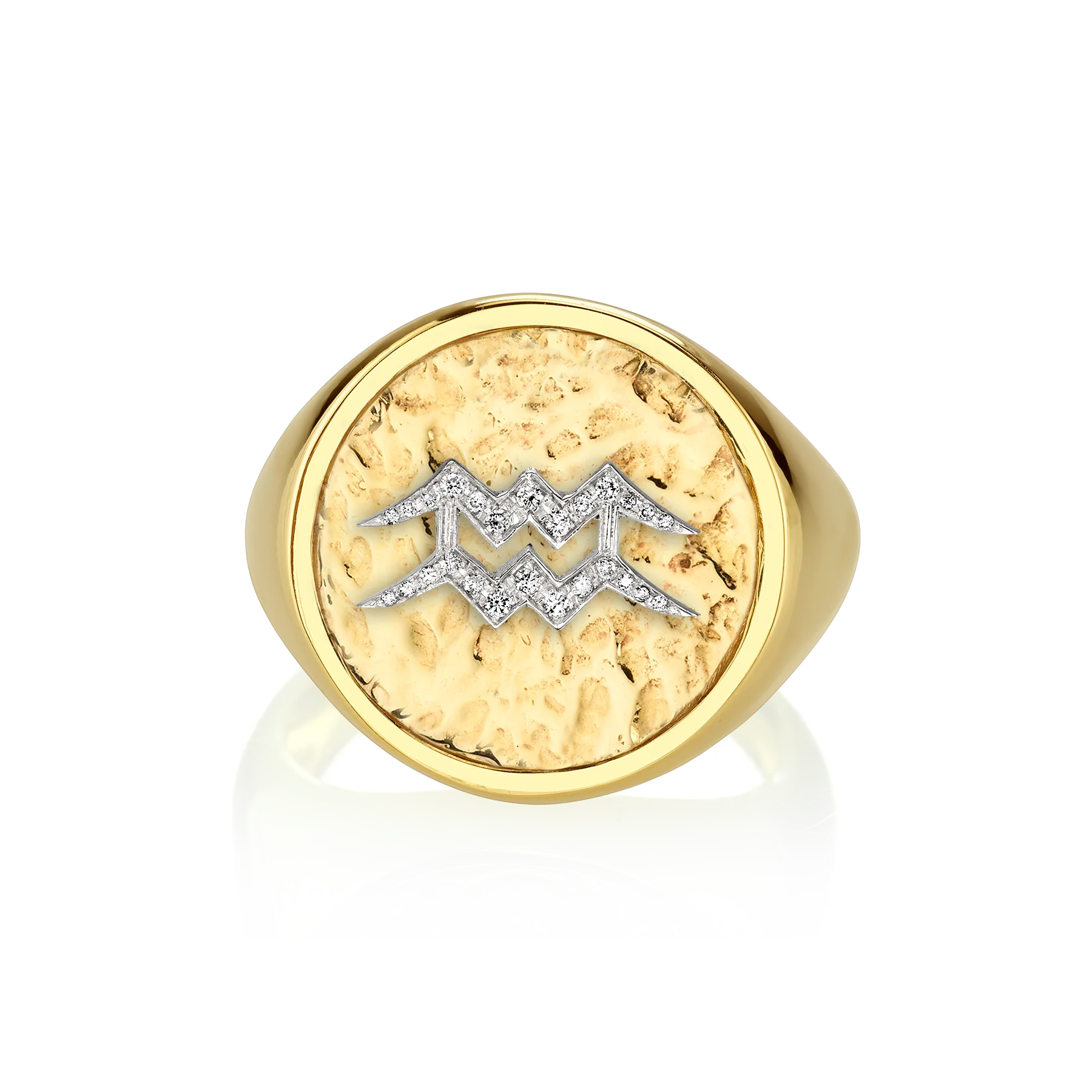 Zodiac Coin Ring - White Diamond / 14k Yellow Gold