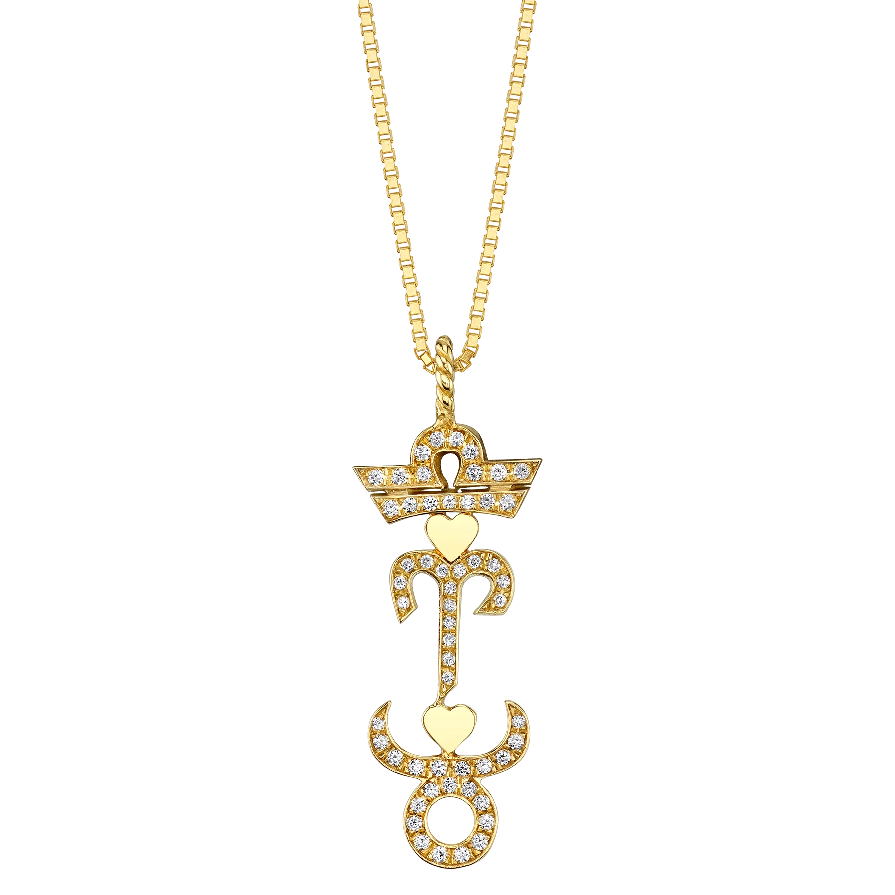 Custom Heart and Zodiac Pendant - White Diamond / 14k Yellow Gold
