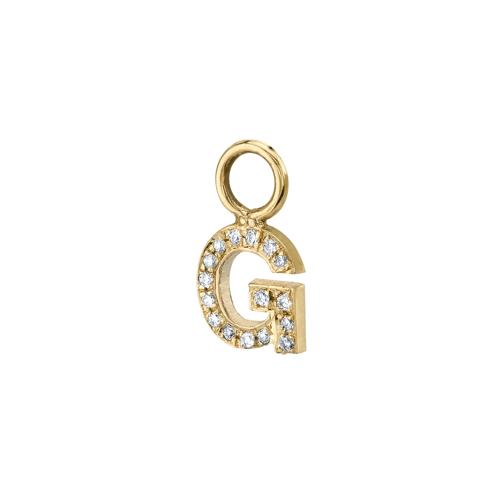 Letter Hoop Earring Charm - White Diamond / 14k Yellow Gold