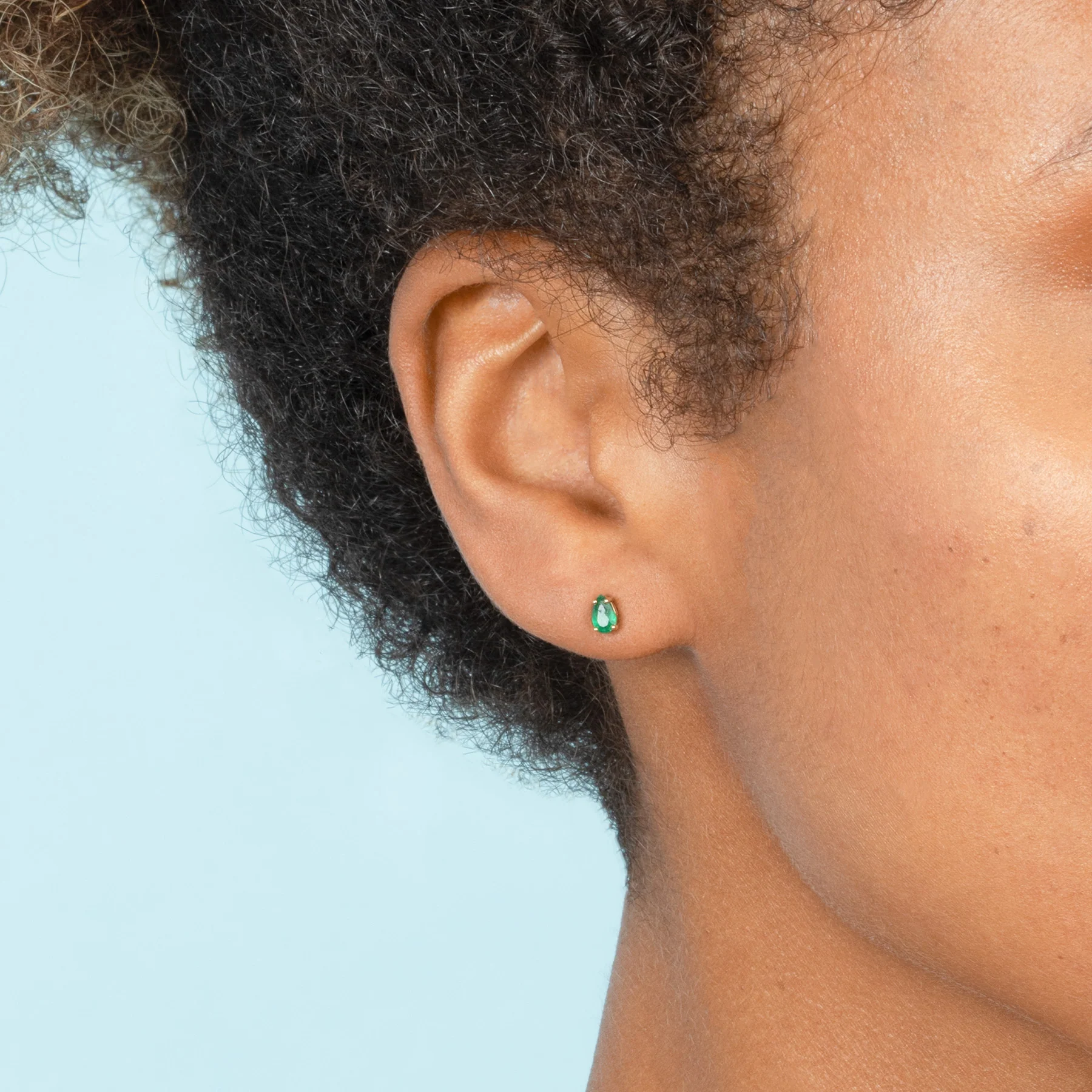 Pear Stud Earring - Emerald / 14k Yellow Gold