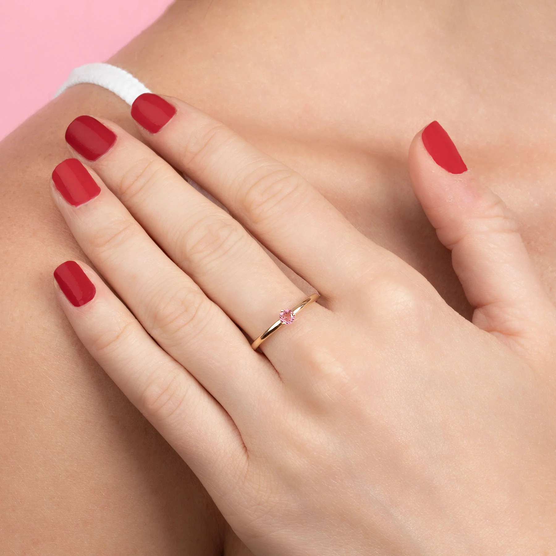 Solitaire Ring - Pink Tourmaline / 14k Yellow Gold