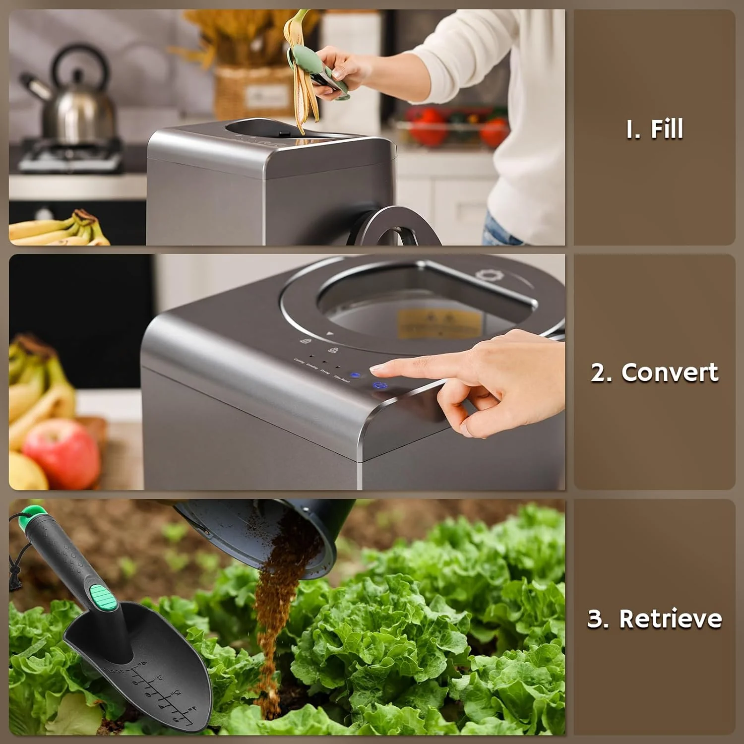 Electric Kitchen Composter, 2.5L Capacity, Turn Food Waste and Scraps into Dry Compost