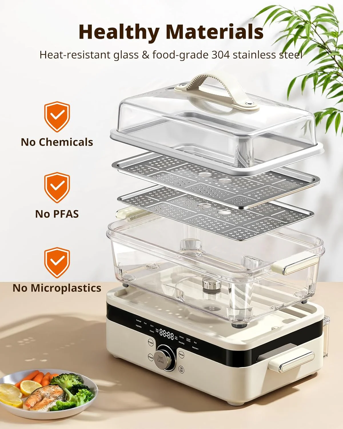AIRMSEN Digital Cook Fresh Digital Glass Steamer
