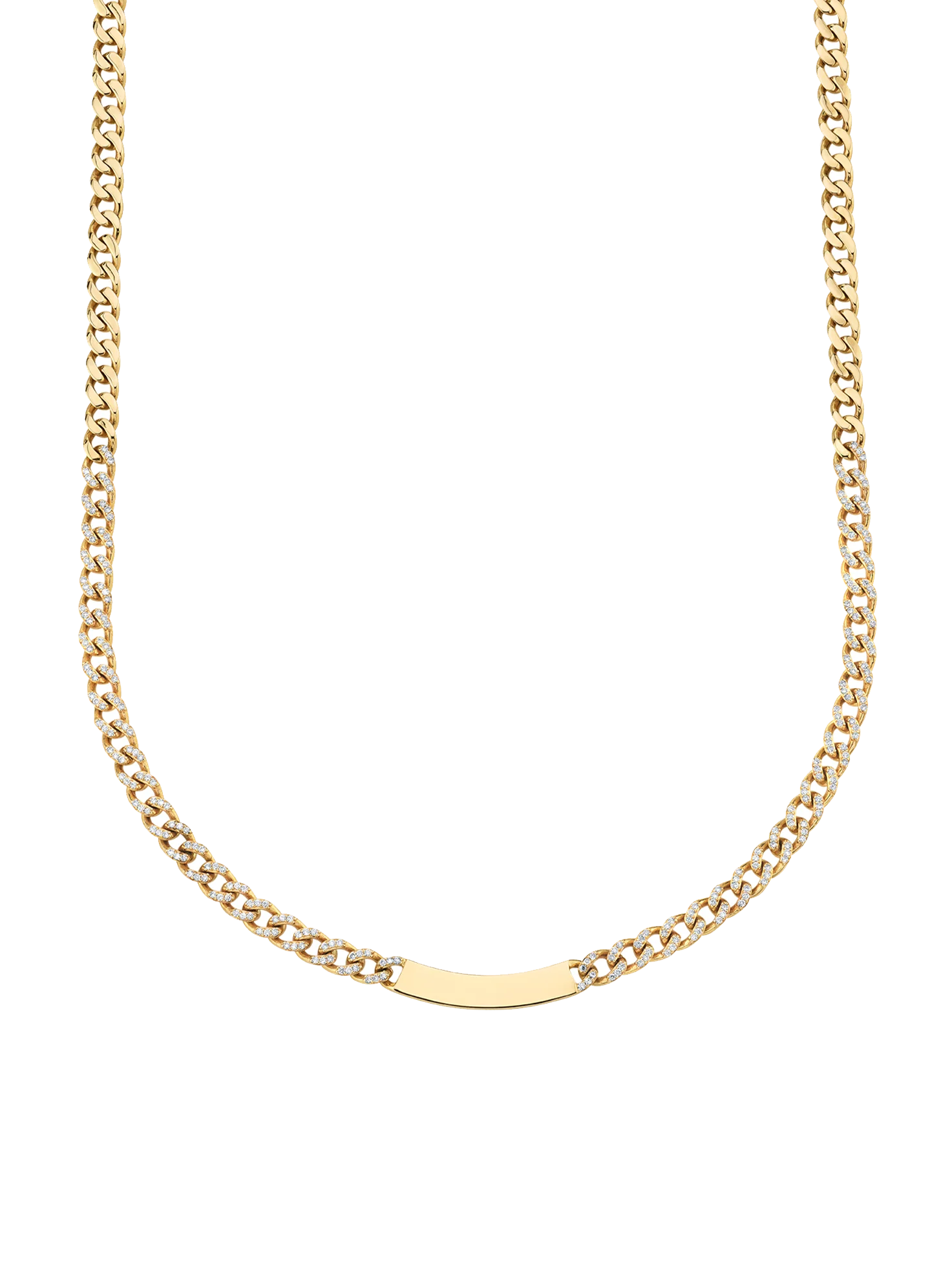 Curb Link ID Necklace - White Diamond / 14k Yellow Gold