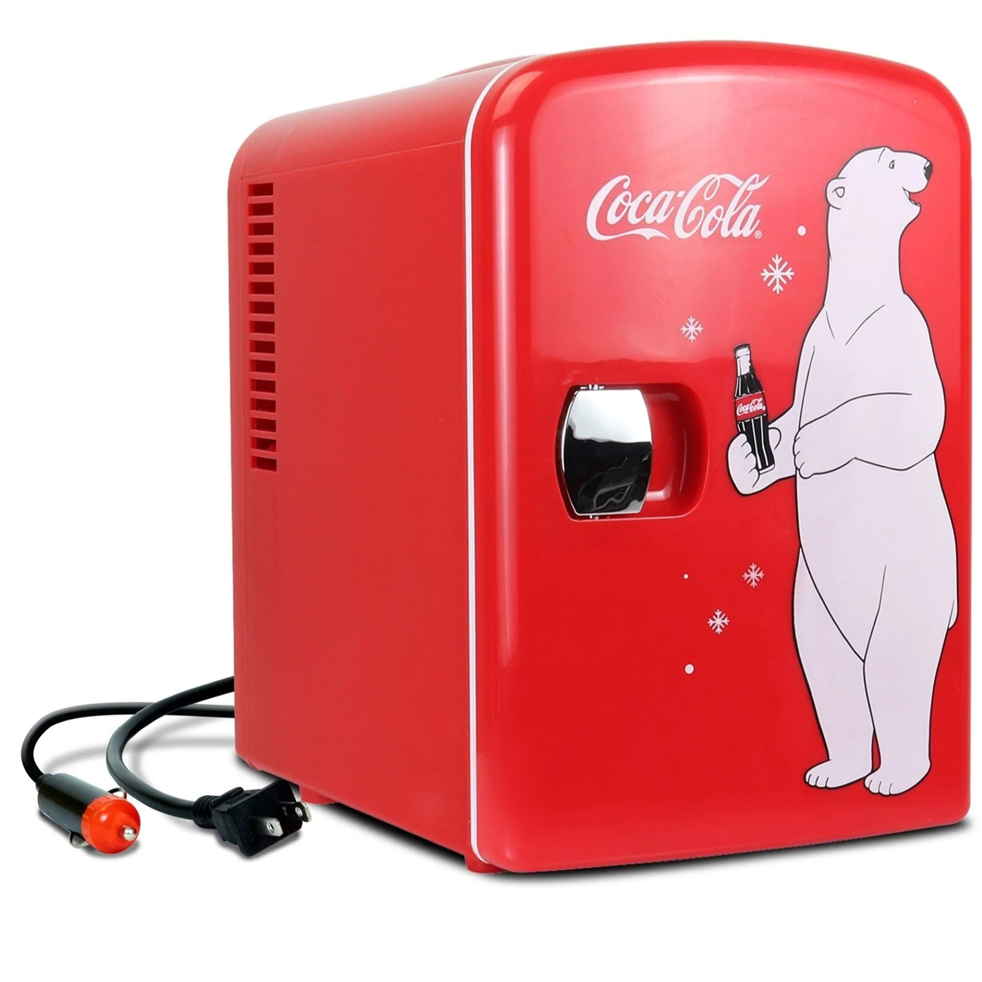 Coca-Cola Polar Bear 4L Cooler/Warmer w/ 12V DC and 110V AC Cords, 6 Can Portable Mini Fridge, Personal Travel Refrigerator for Snacks Lunch Drinks Cosmetics, Desk Home Office Dorm, Red