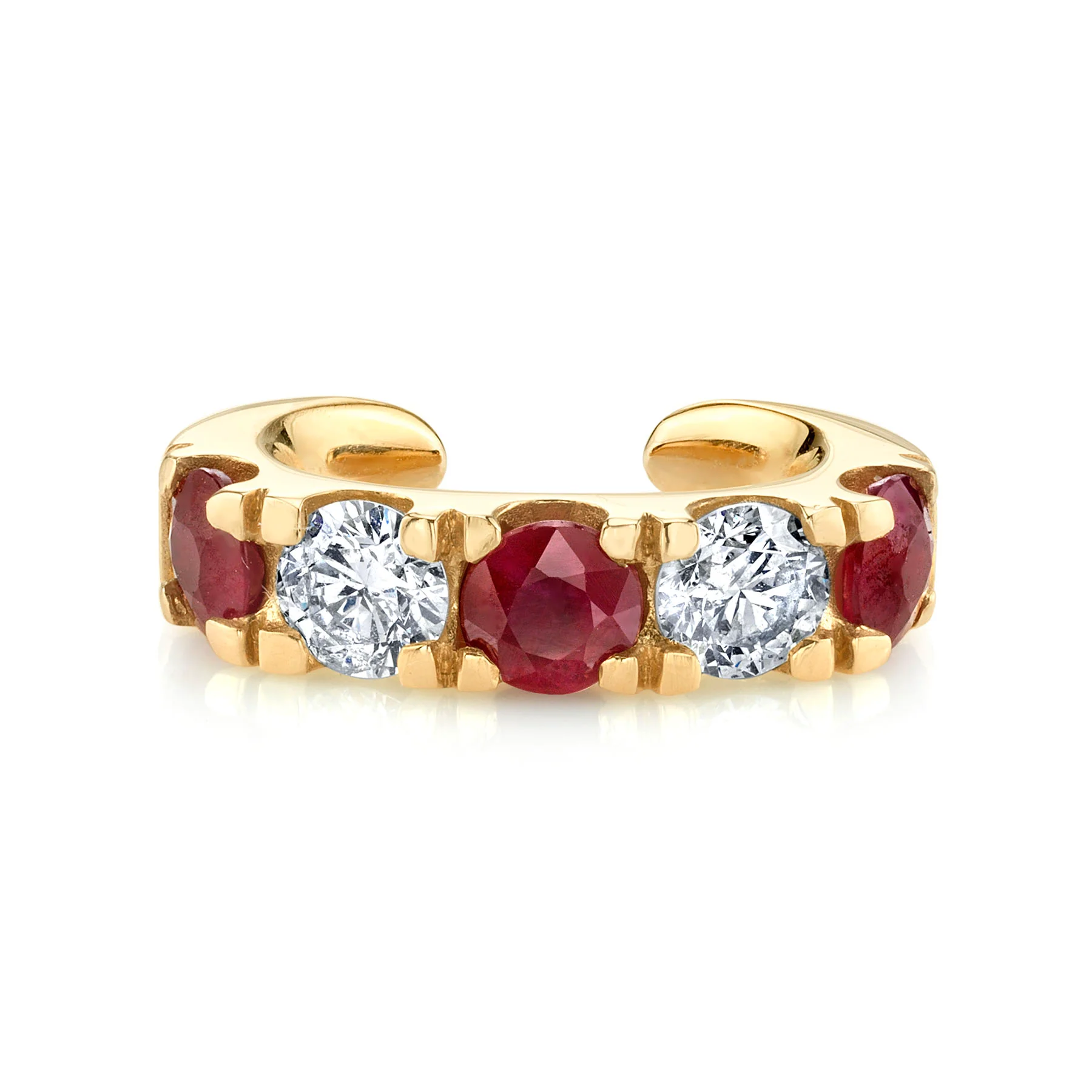 Classic Ear Cuff - White Diamond and Ruby / 14k Yellow Gold