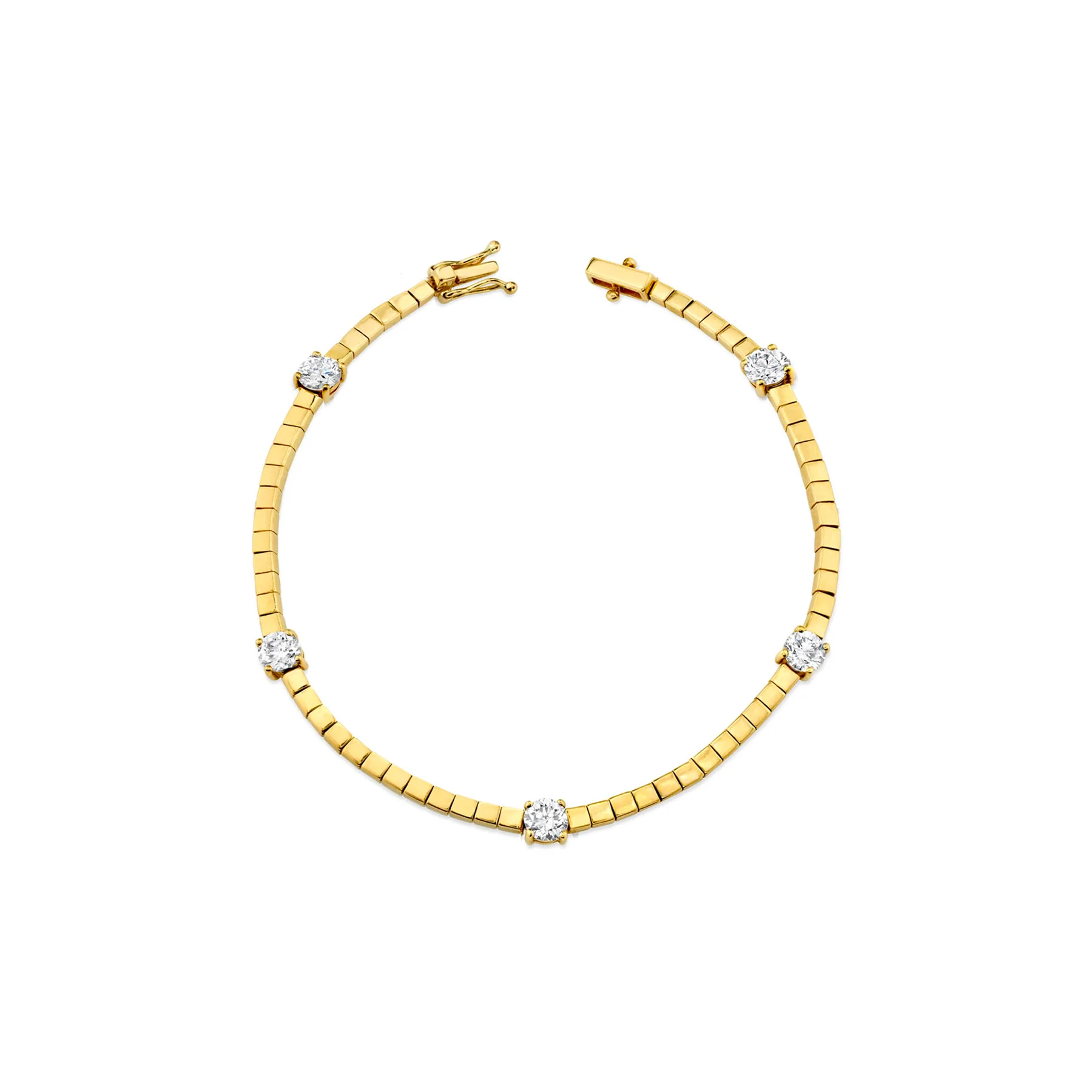 Tennis Link Bracelet - White Diamond / 14k Yellow Gold