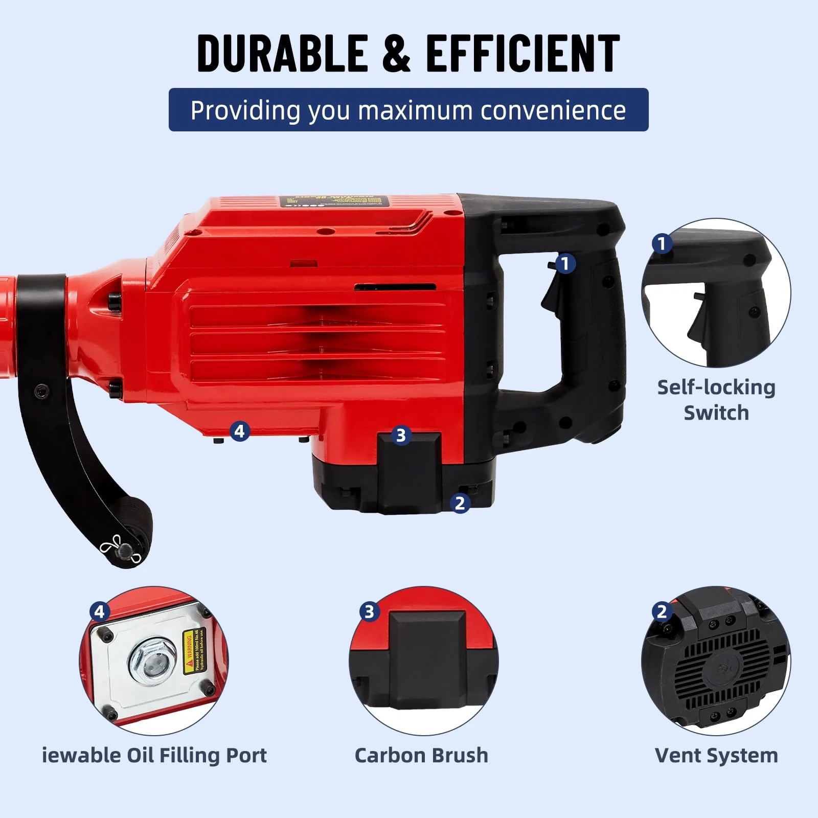 Garvee 1700W Demolition Jack hammer 1700 BPM,3 Bits, w/Case & Gloves