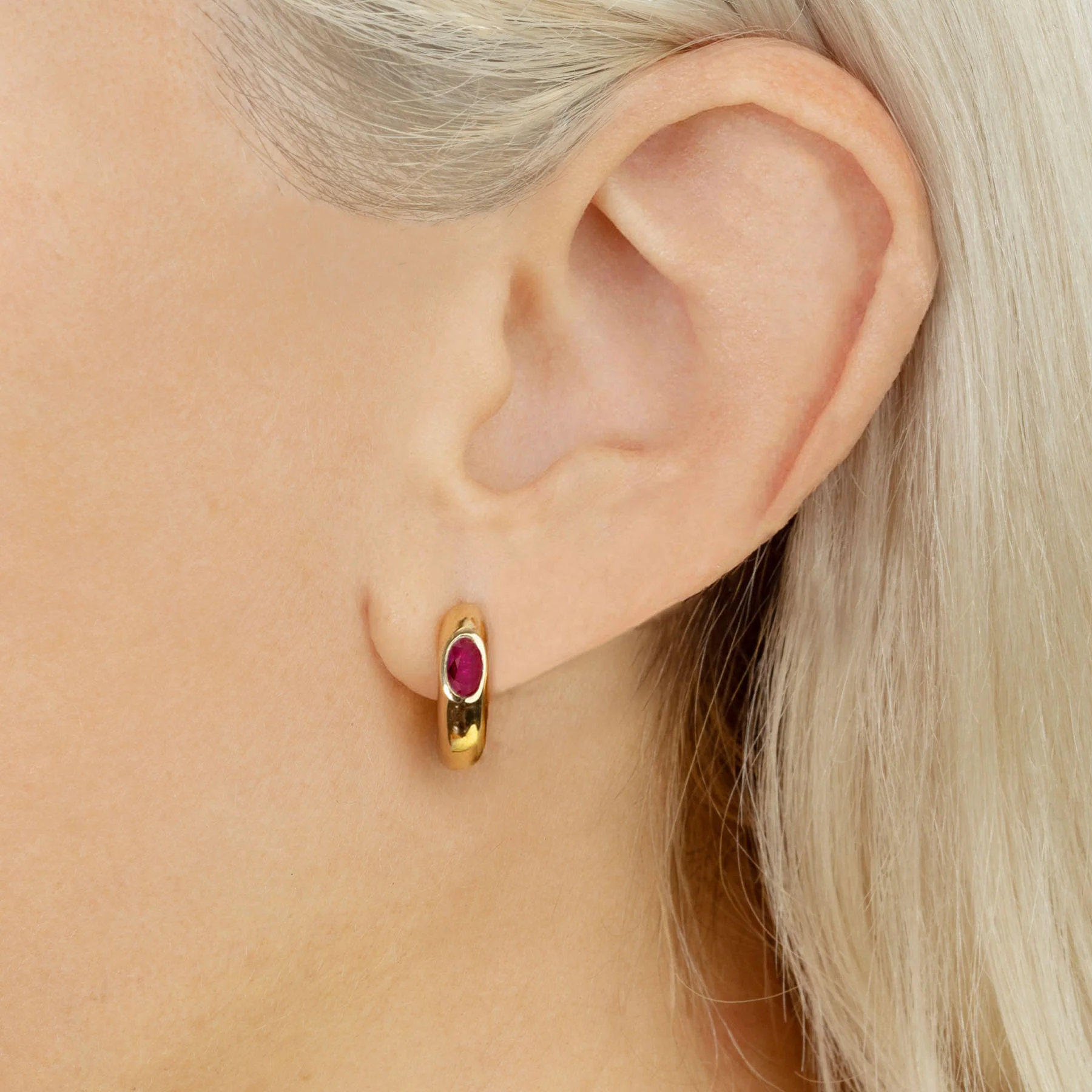 Ruby Oval Wide Hoop #4 - 14k Yellow Gold