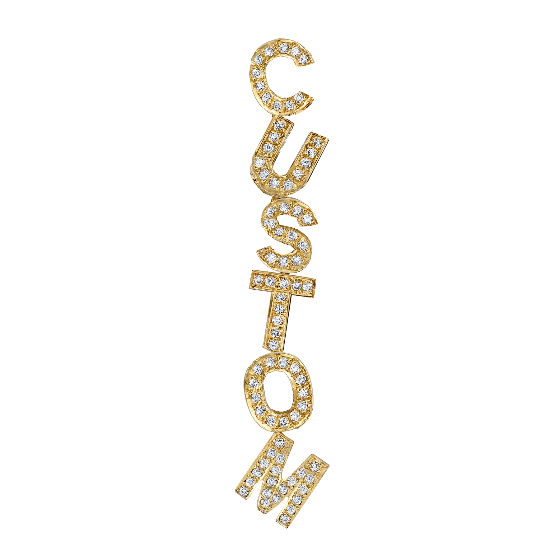 Custom Earring Letters ��C?White Diamond / 14k Yellow Gold