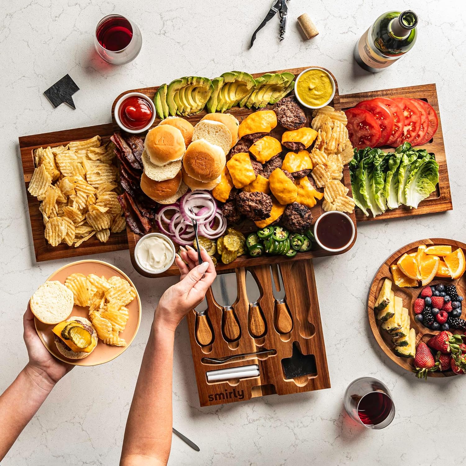 Bamboo Cheese Board and Knife Set - For Thanksgiving, Housewarming, Wedding, Anniversary, and Bridal Shower