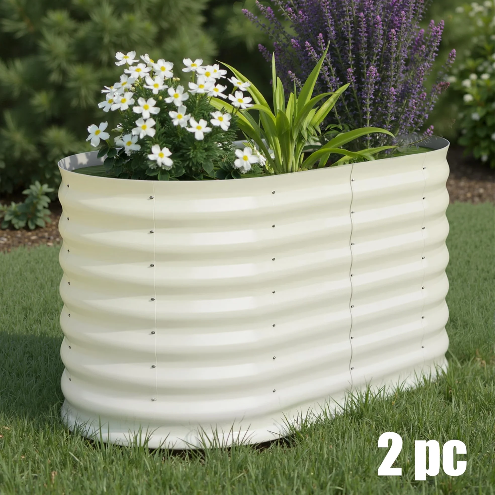 Garvee 2 Pcs 4' X 2' X 2' Galvanized Steel Raised Garden Beds, Outdoor Deep Planter Box Kit with Tool-Free Assembly, Rust-Resistant Beige Coated Design for Vegetables, Flowers & Herbs