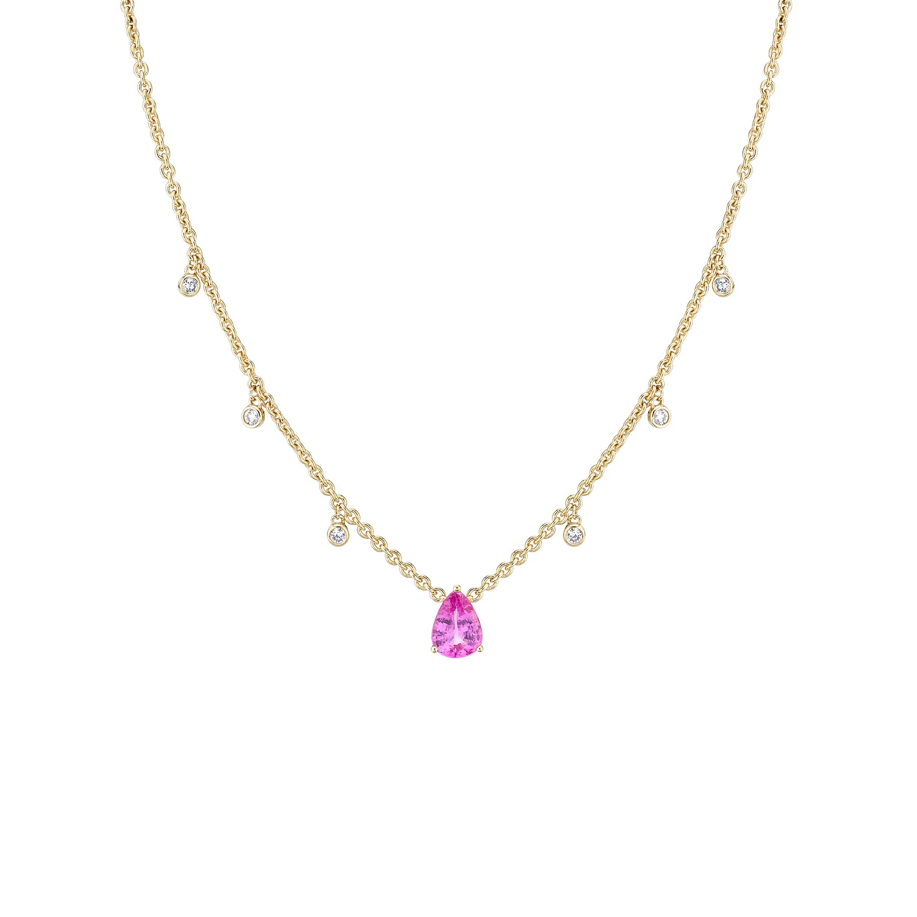 Pear Solitaire Floating Necklace - Pink Sapphire / 14k Yellow Gold