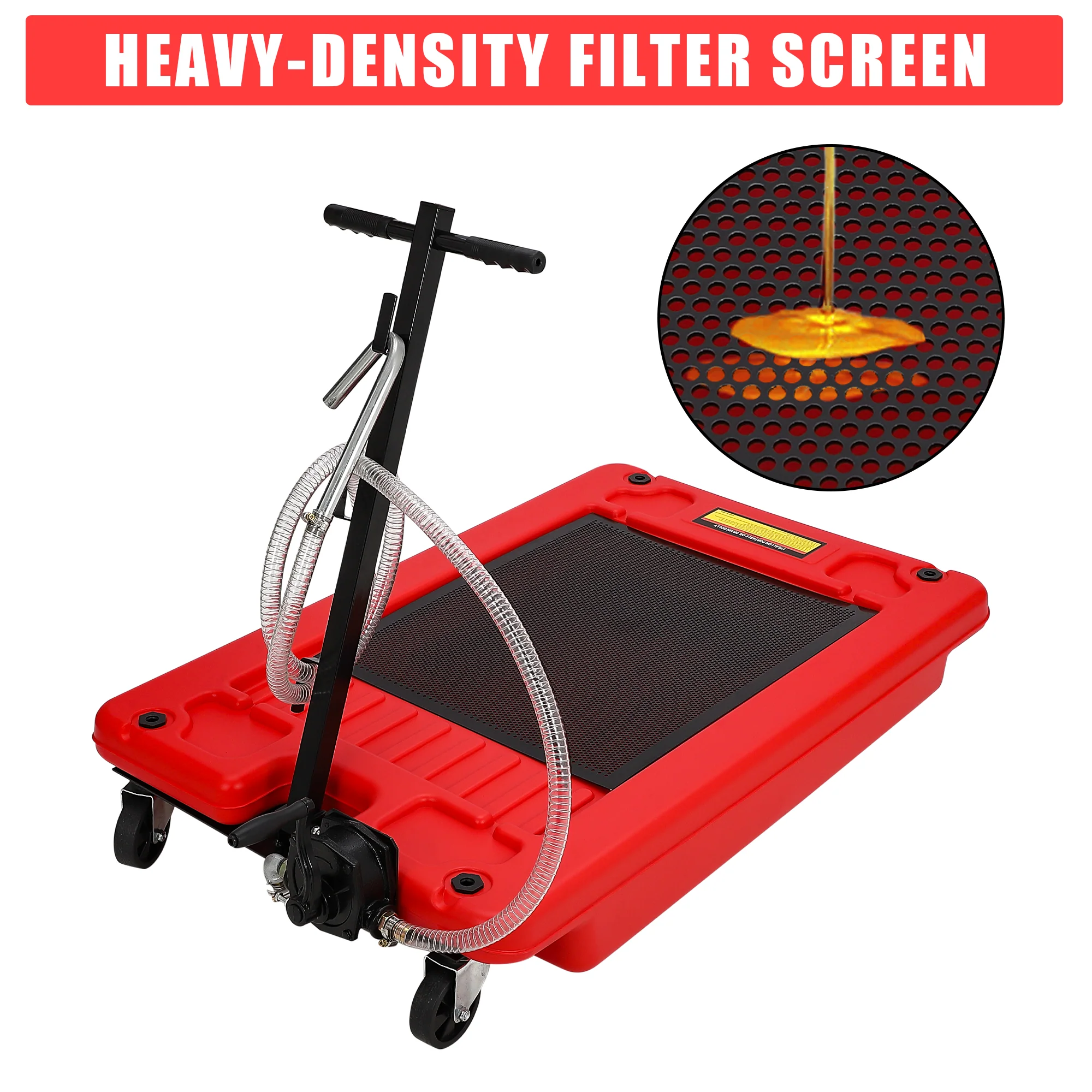 Garvee 17 Gallon Low Profile Oil Drain Pan with Hand Pump, Foldable T Handle, Wheels, Polypropylene, 8FT Hose, for Cars & Trucks