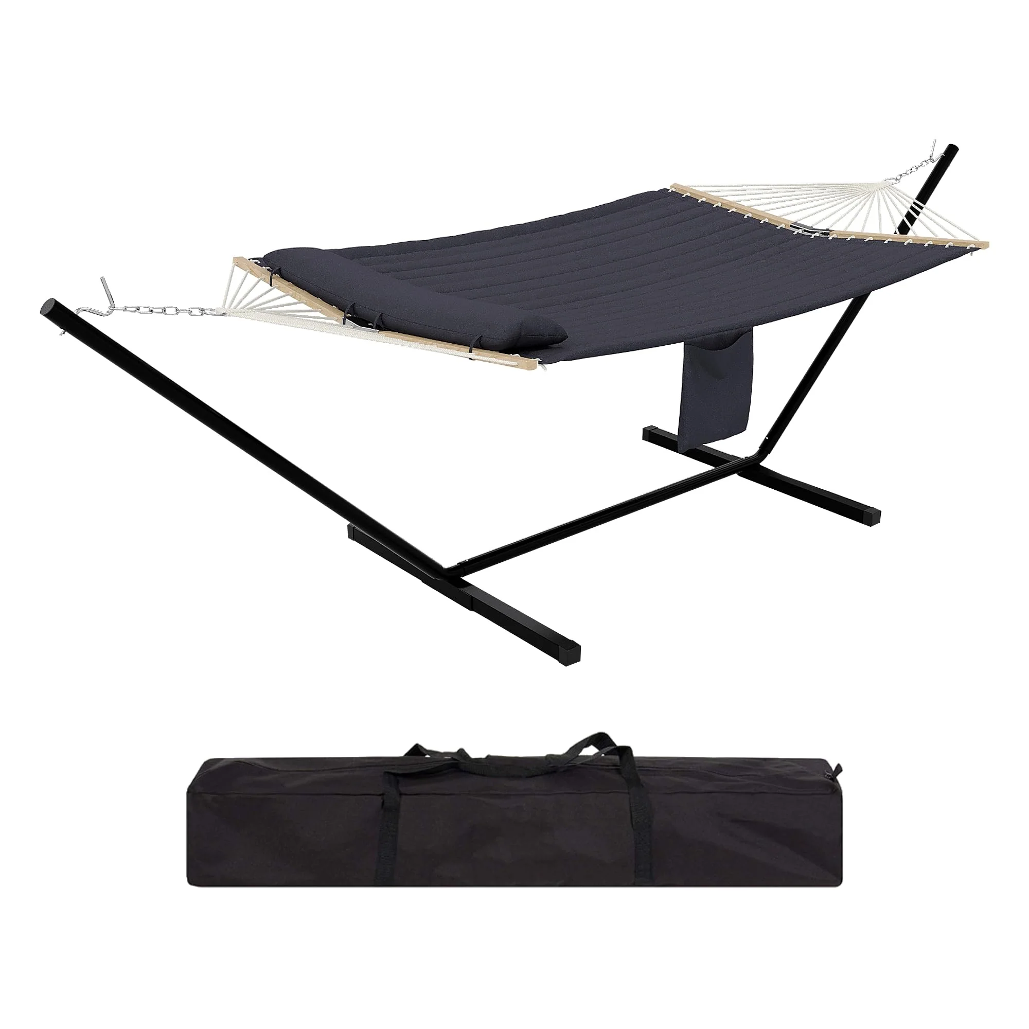 Garvee 2-Person Hammock Set with Collapsible Steel Frame - 450lb Capacity, UV-Resistant, Includes Storage Bag, Dark Gray Concave Design