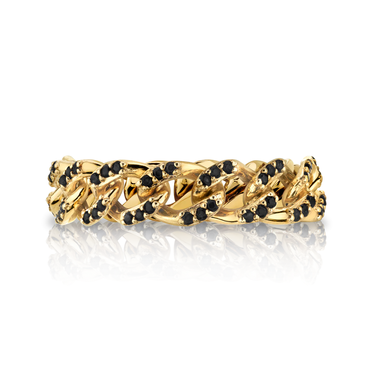 Curb Link Ring - Black Diamond / 14k Yellow Gold