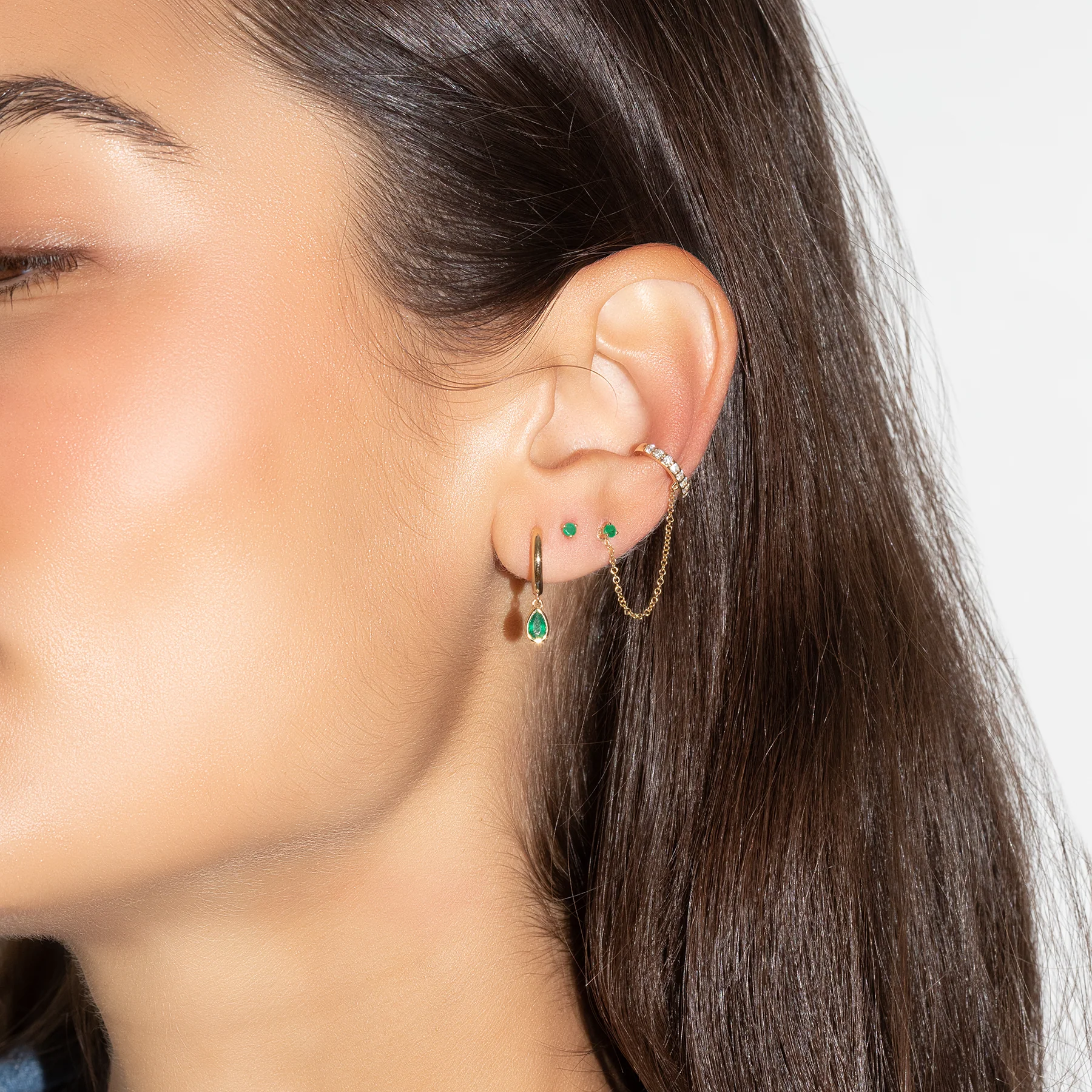 Teardrop Slim Hoop - Emerald / 14k Yellow Gold