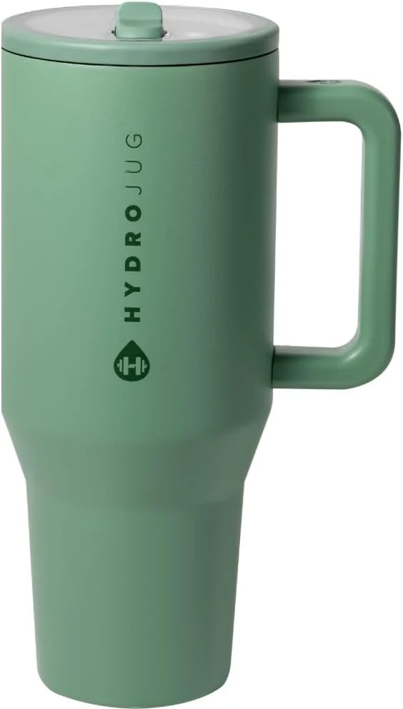 40 oz Water Bottle with Handle & Flip Straw - Fits in Cup Holder, Leak Resistant Tumbler-Reusable Insulated Stainless Steel & Rubber Base