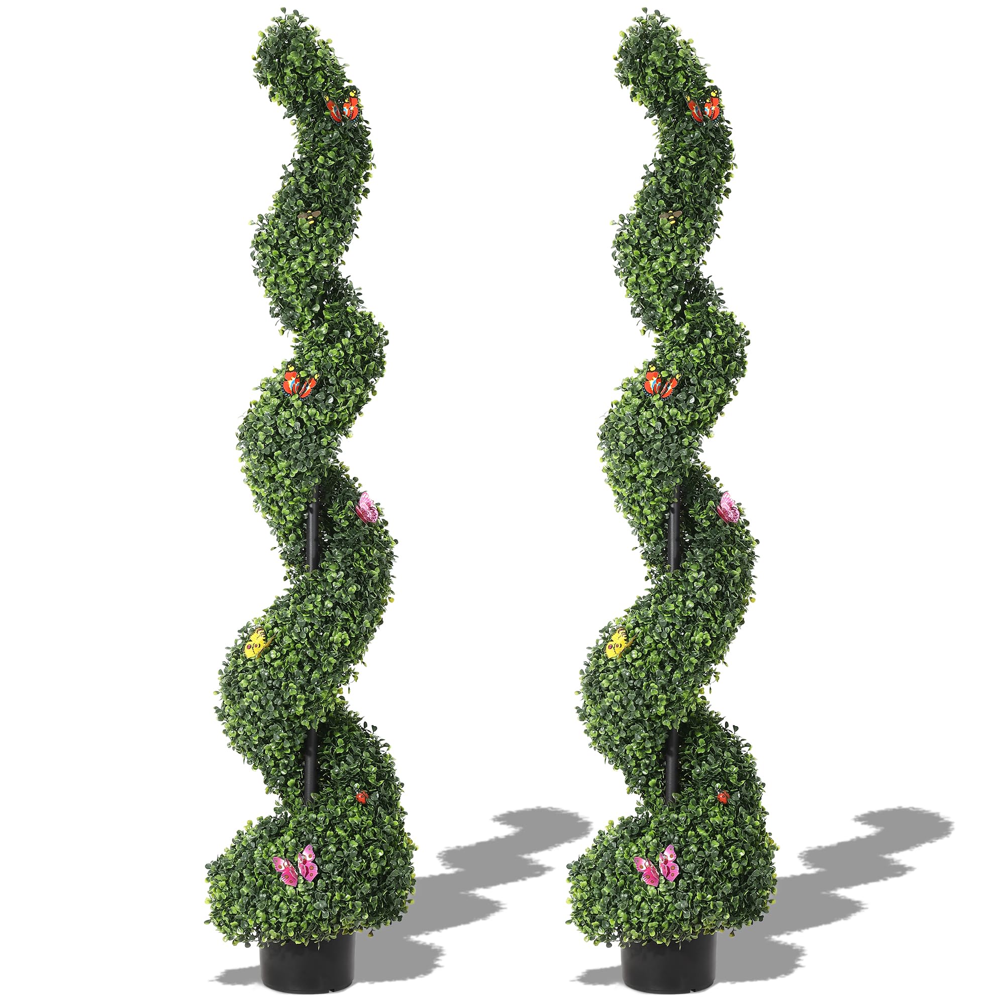 Garvee 2 PCS 5 FT Artificial Spiral Topiary Trees, UV Resistant Artificial Outdoor Plants with Straw Bag, Front Door Faux Plant, Fake Outdoor Topiary Set of 2 for Home Decor, Porch, Garden