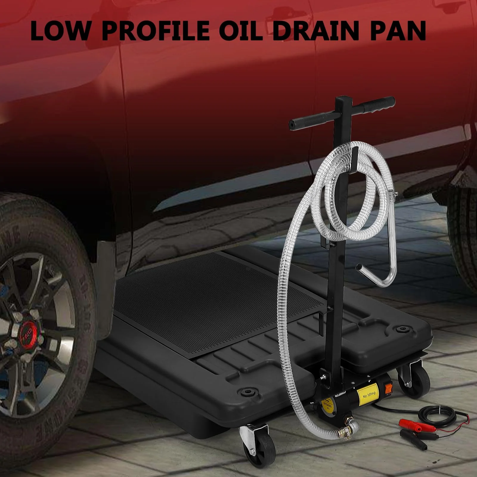 Garvee 17 Gallon Electric Oil Drain Pan with 12V Pump & 8 Ft Hose, Low Profile, T Folding Handle, Polypropylene, Wheels, for Cars SUVs Trucks