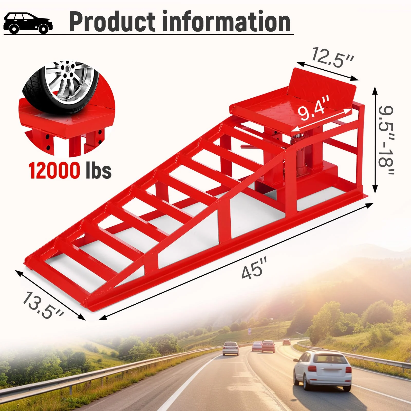 Garvee 2 Pack Car Ramps Hydraulic High Lift Service Automotive Car Lift 5T 12000LBS Red