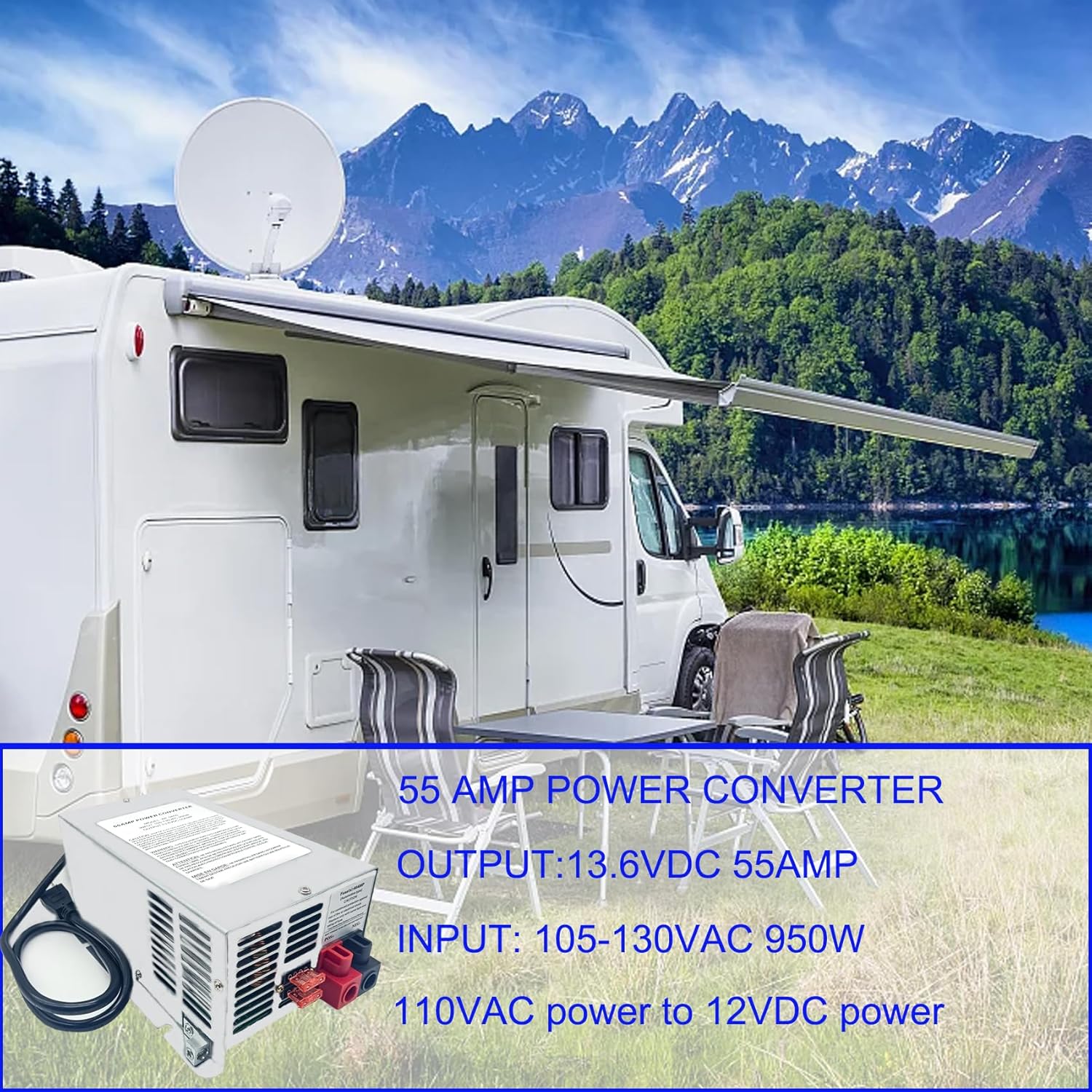 55 Amp RV Power Converter: 9800 Series Replacement, Three-Stage System for Trailers and Campers