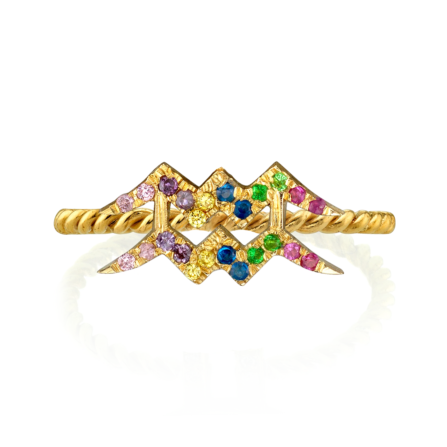 Zodiac Station Ring - Rainbow / 14k Yellow Gold