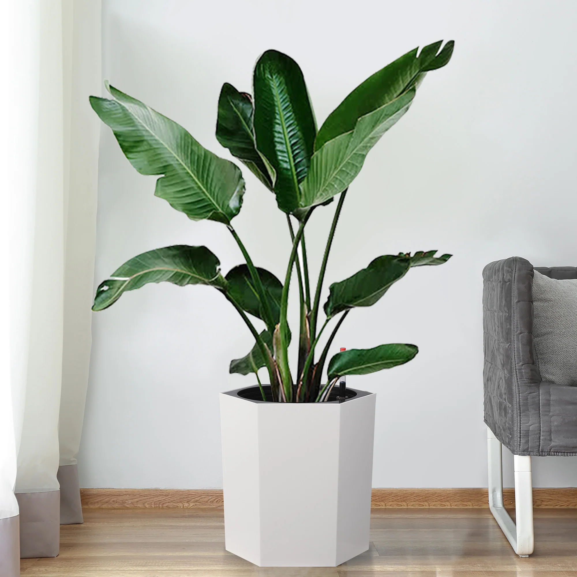 Garvee 16″ Tall Planters Outdoor Set of 2, Self Watering Indoor Plant Pots with Water Level Monitoring & Wheels & Water Outlet, Large Planter Pots for Garden, Patio, Balcony, Lounge, White