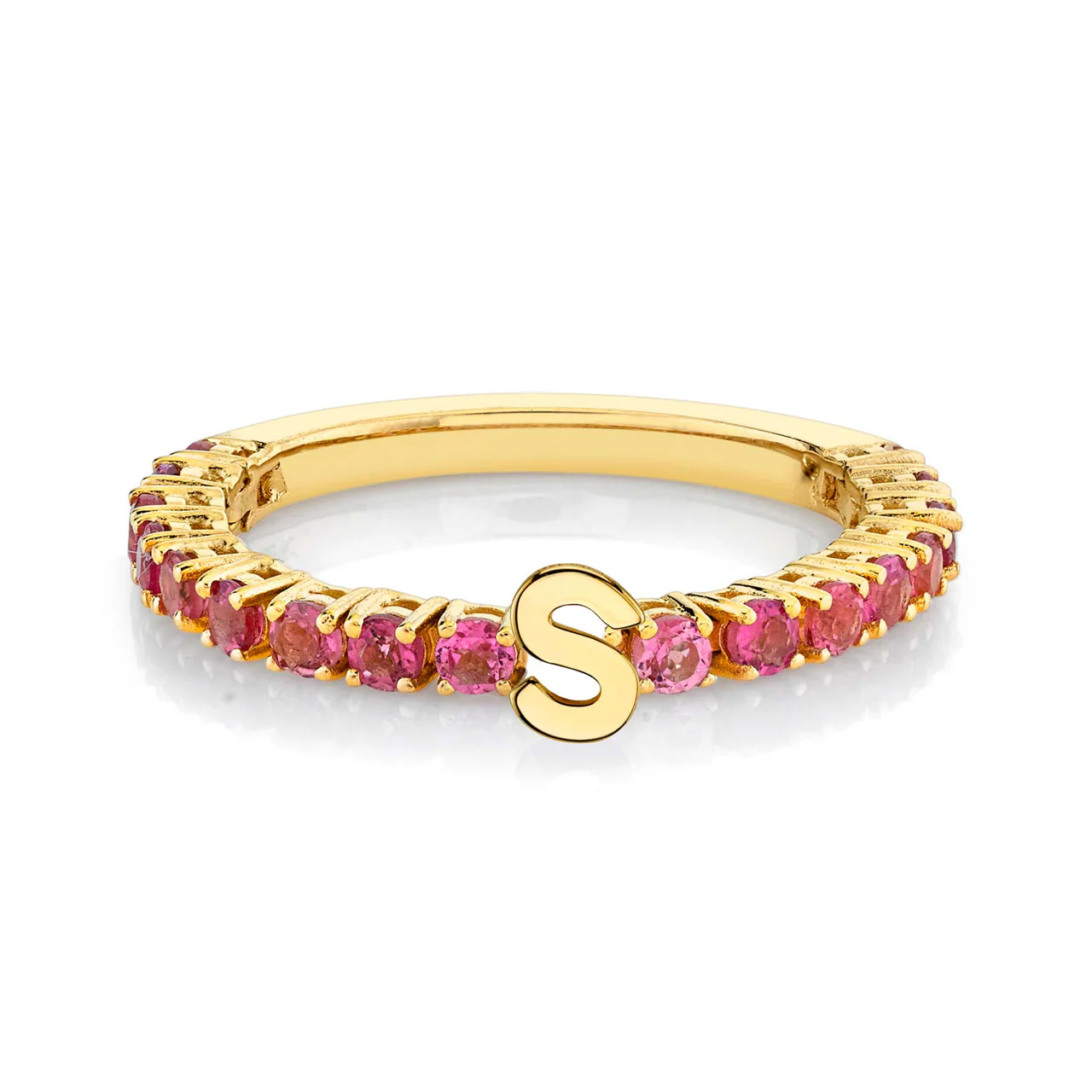 Personalized Tennis Ring - Pink Sapphire / 14k Yellow Gold
