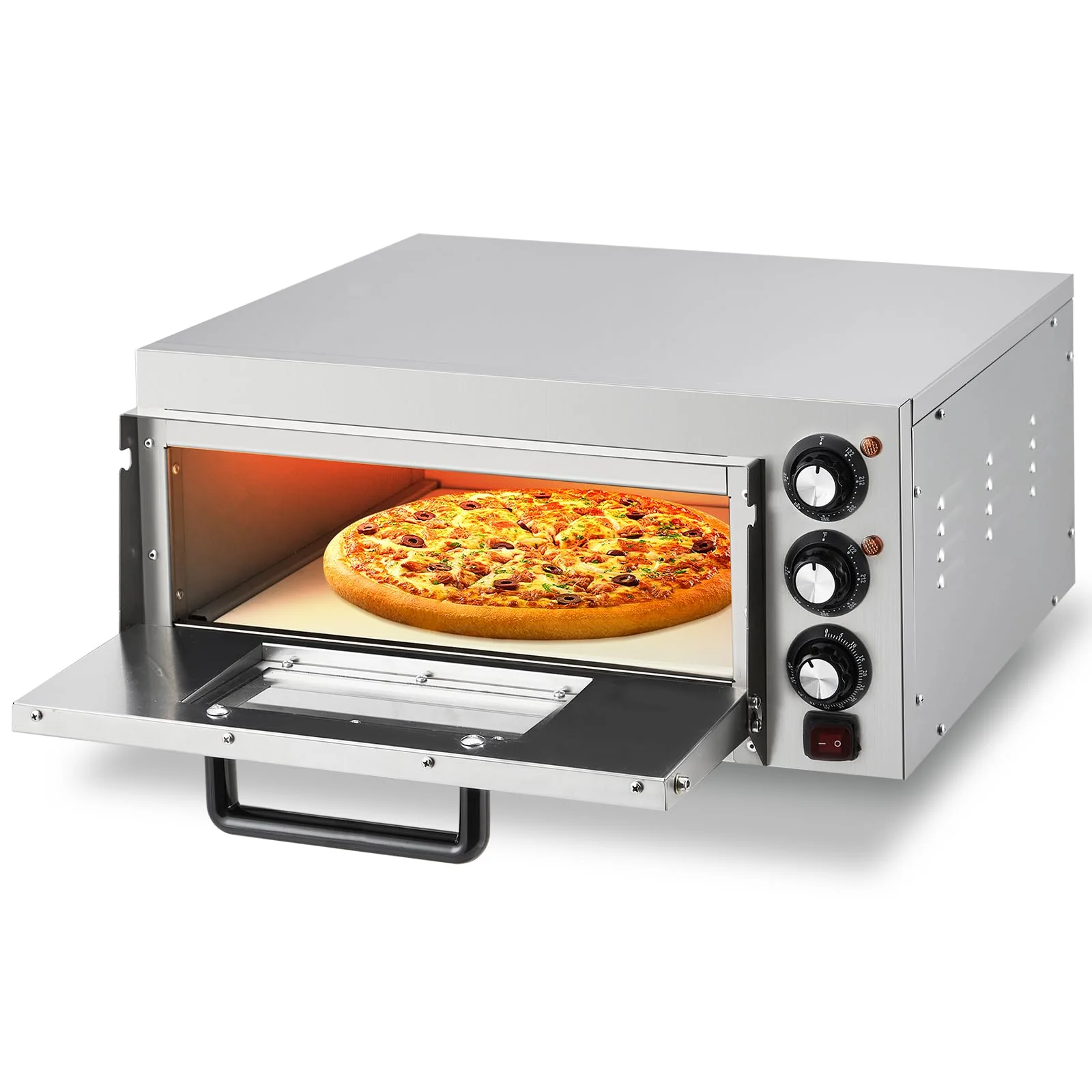 GARVEE 1800W Commercial Countertop Pizza Oven - Stainless Steel Electric Pizza Maker with Timer & Crumb Tray for Home and Restaurant Use