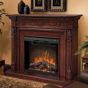 Torchiere Burnished Walnut Electric Fireplace Mantel Package
